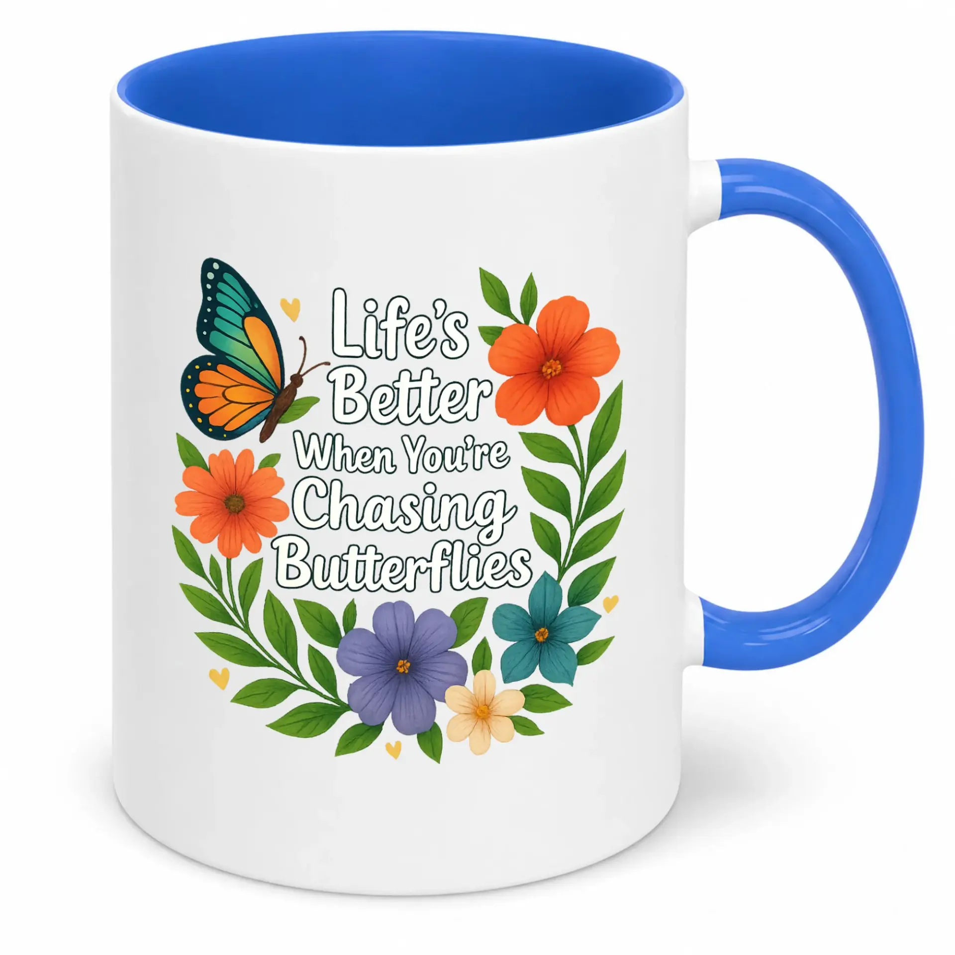 Inspirational Ceramic Coffee Mug with Butterfly and Floral Design, "life's Better When You're Chasing Butterflies" Tea Cup, Unique Gift for Nature Lovers, Durable Kitchen Drinkware