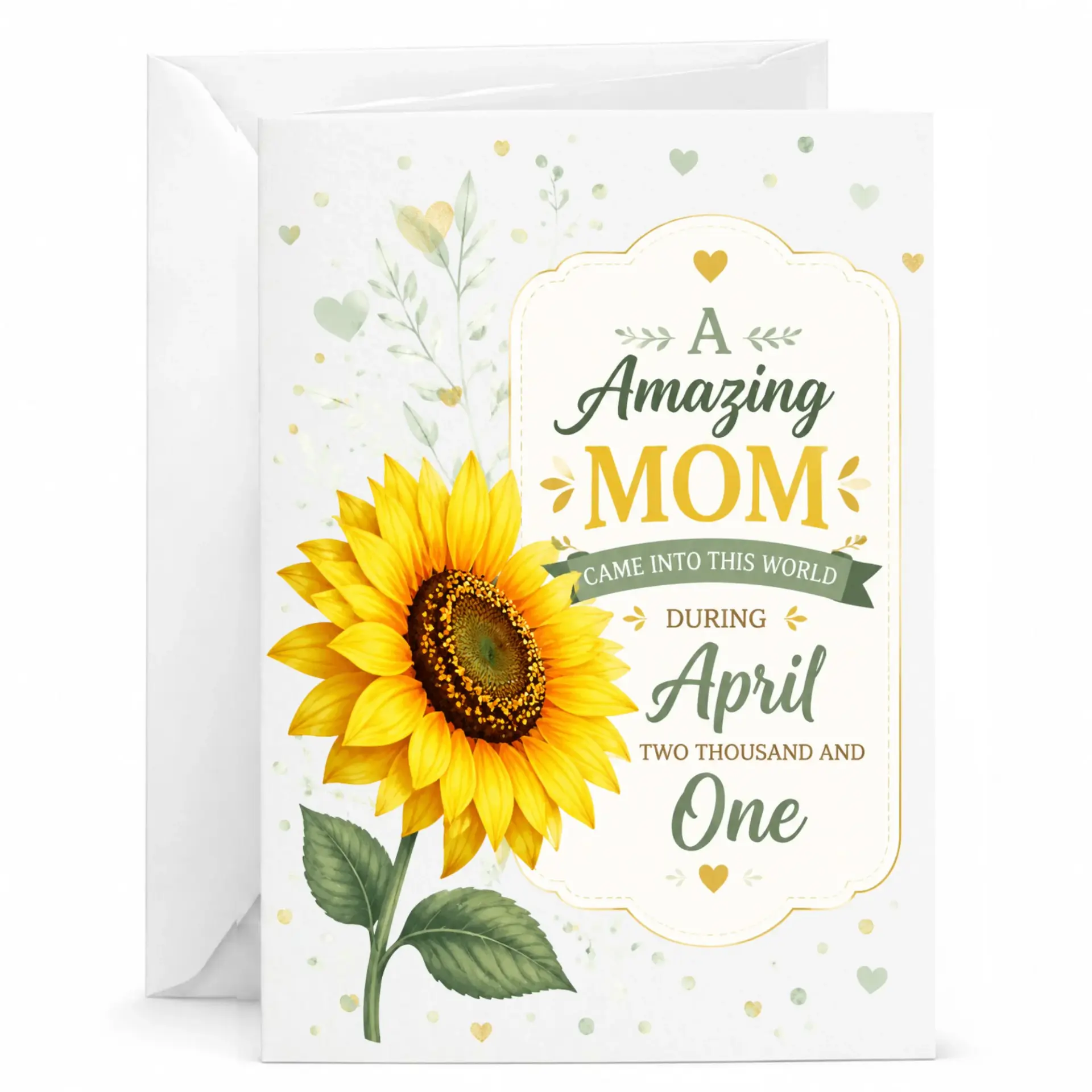 Greeting Card for Mom Birthday Gift Featuring Sunflower Design for April Birth Month Celebration with Envelope