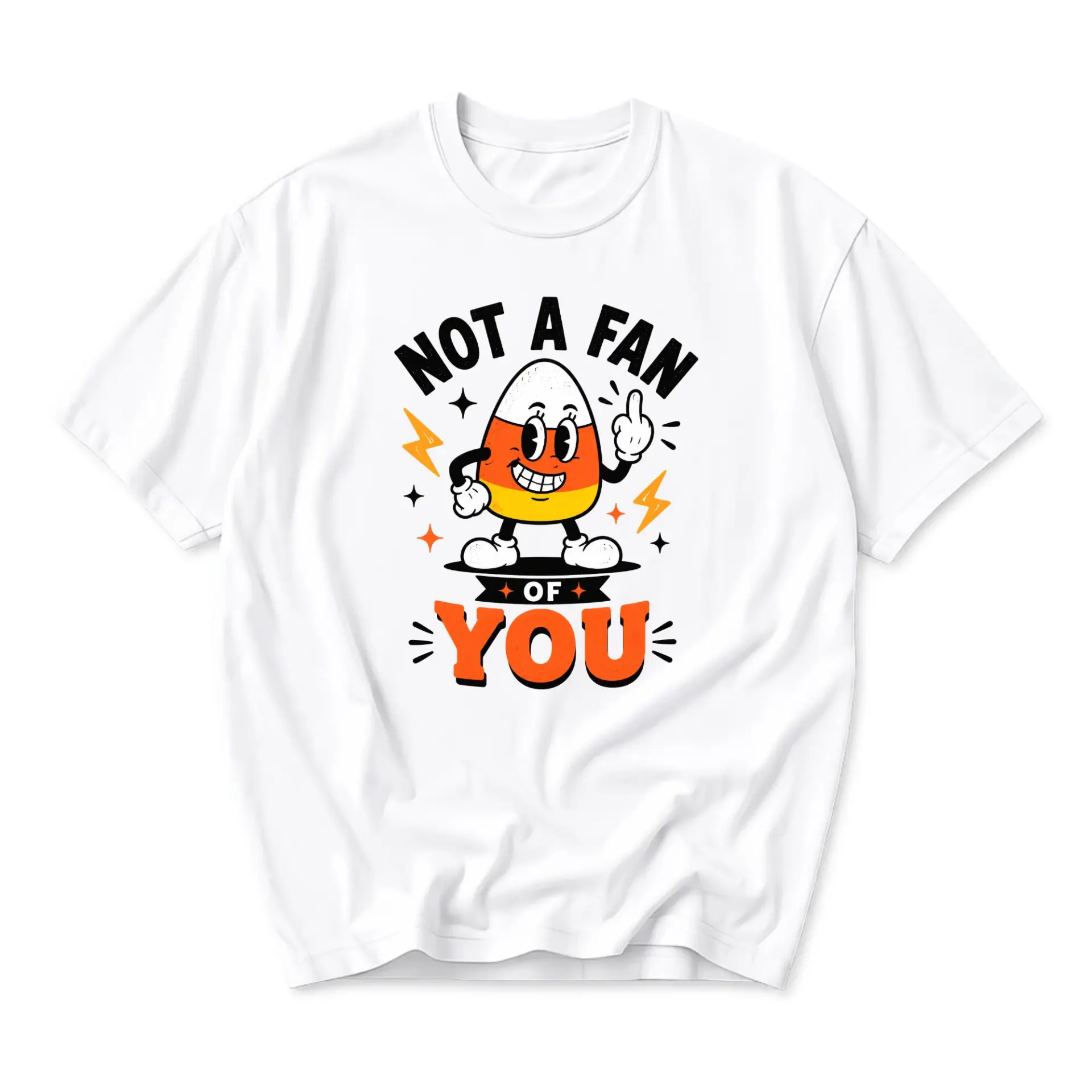 Funny Shirt Not a Fan of You Candy Corn Graphic Tee Retro Cartoon Style Unisex Crew Neck Casual Everyday Apparel