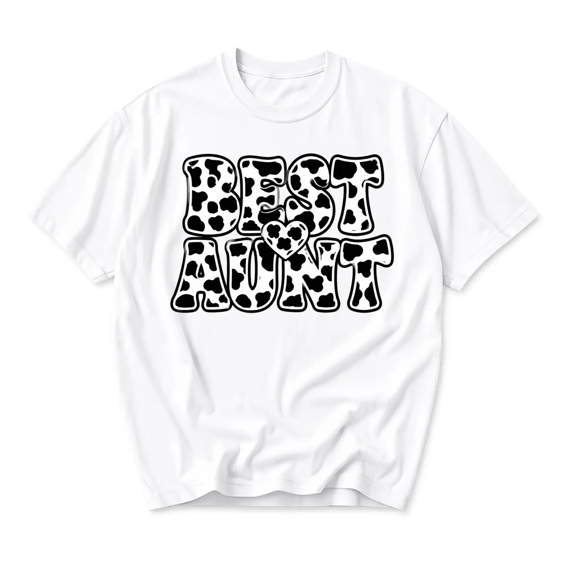 Graphic Tee Best Aunt Cow Print Heart Unisex Casual Crew Neck T-Shirt for Everyday Wear and Gift Giving Occasions