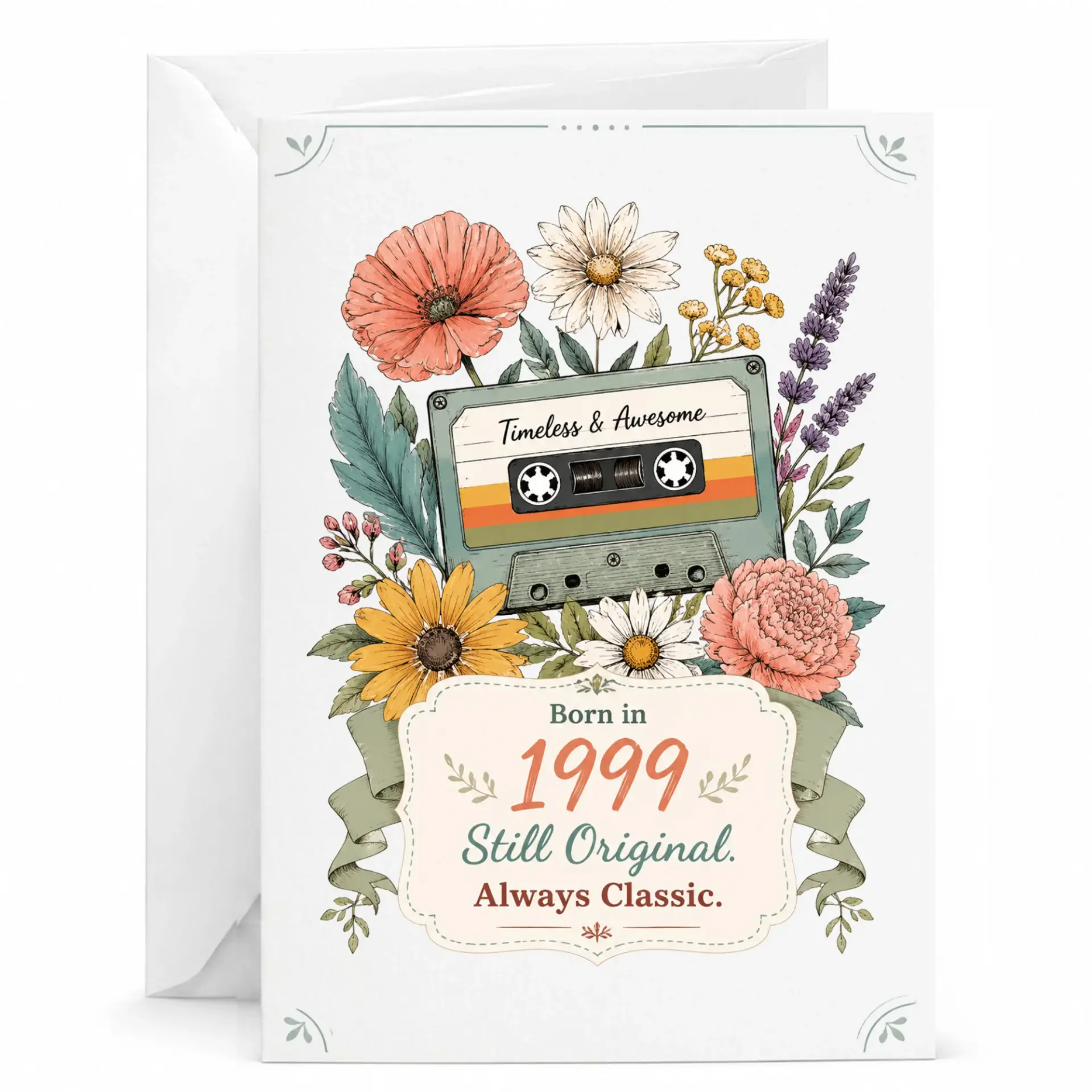Greeting Card Born in 1999 Still Original Always Classic Retro Cassette Tape Design Birthday Anniversary Vintage Nostalgia