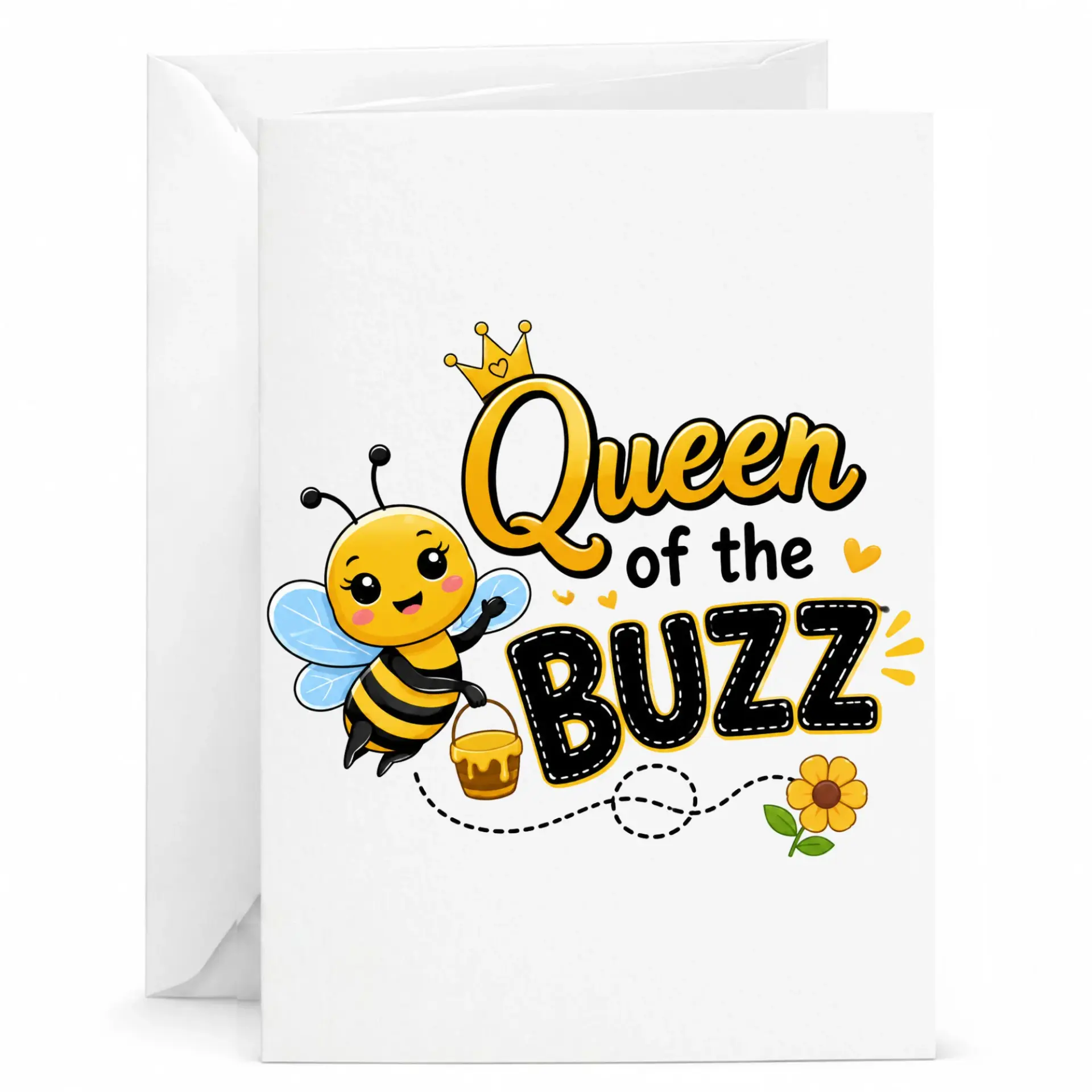 Funny Queen of the Greeting Card Cute Bee Illustrated Birthday Note for Her 5x7 Folded Stationery
