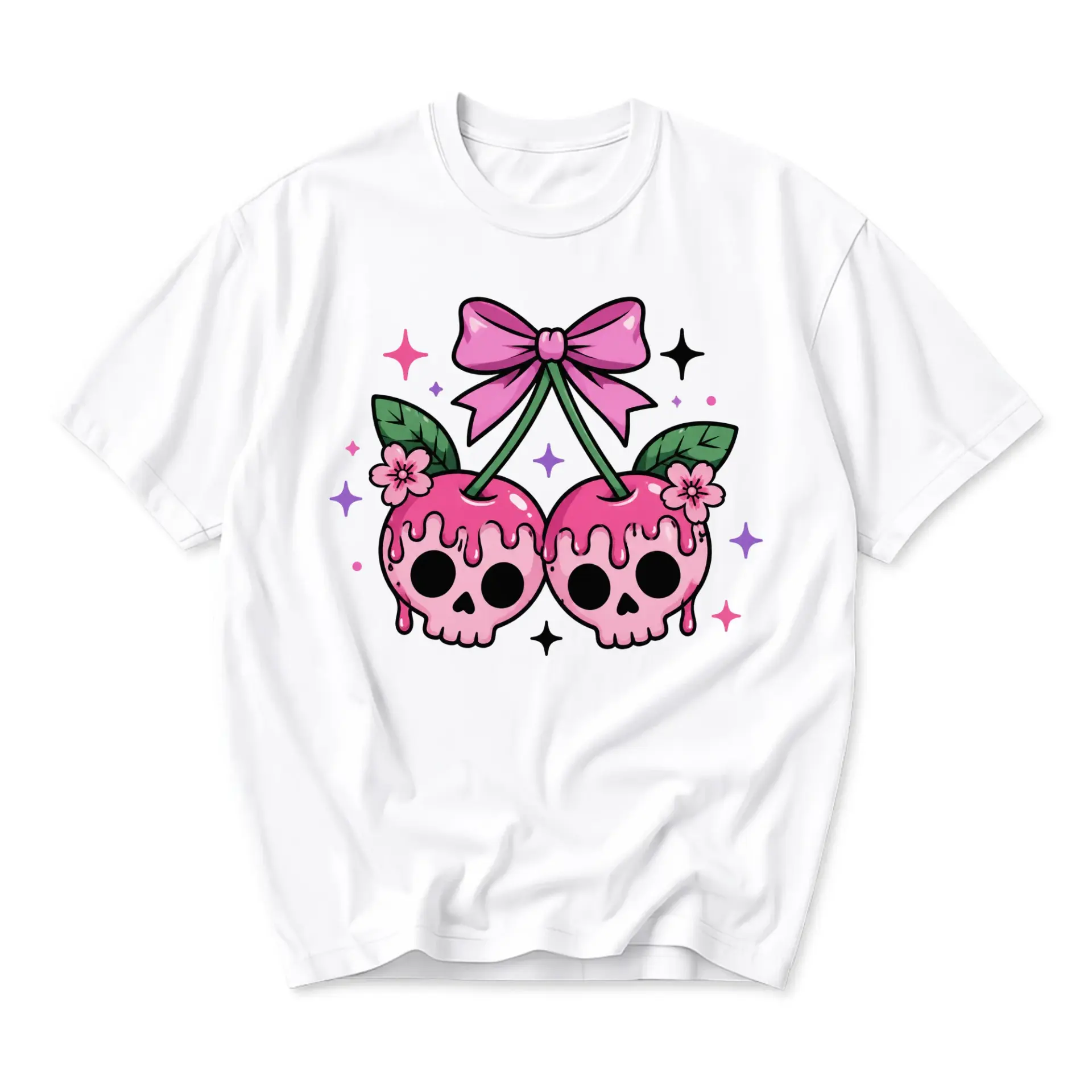 Graphic Tee Skull Cherries Print Unisex Crew Neck T-Shirt Soft Cotton Casual Everyday Apparel for Aesthetic Style