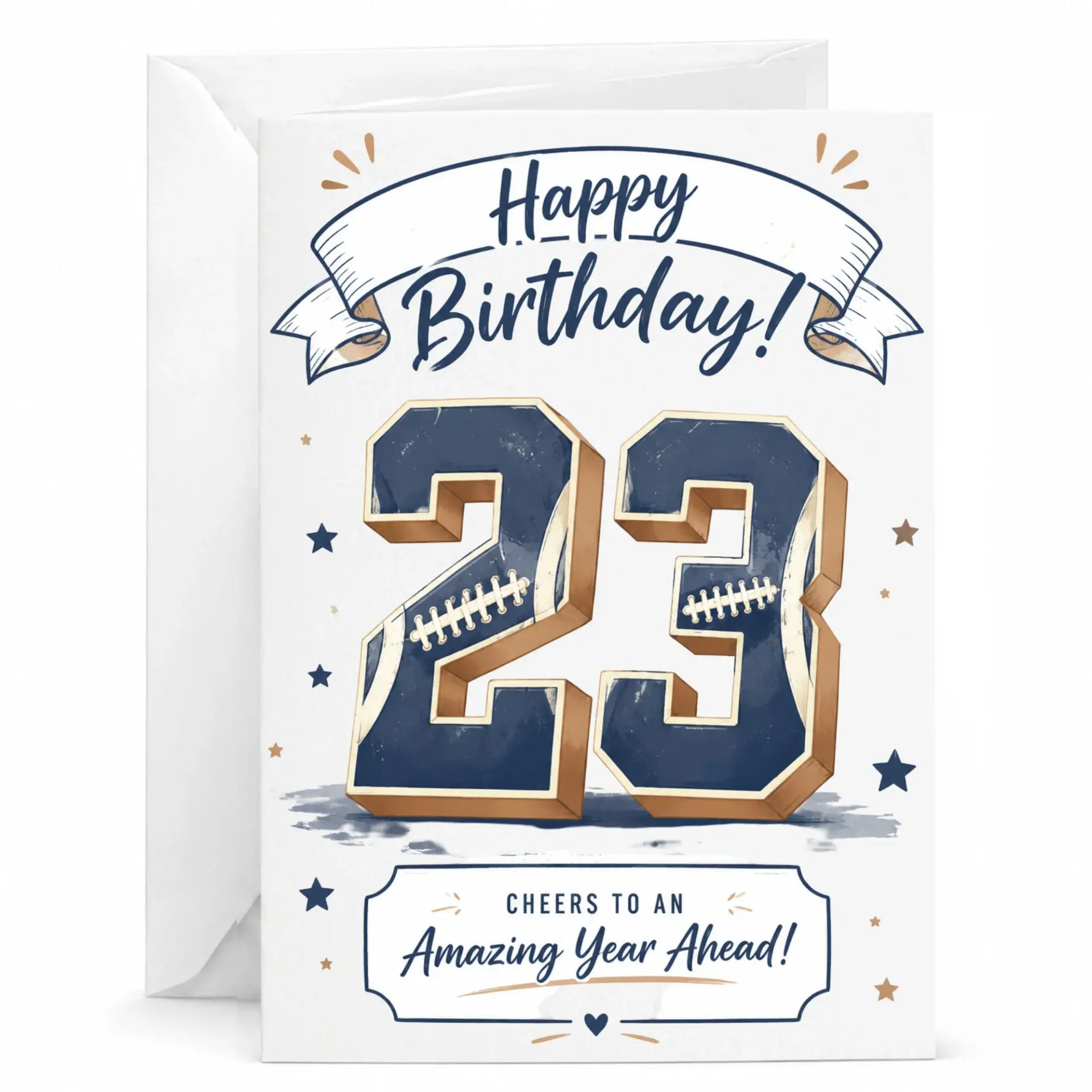 Birthday Card 23rd Birthday Sports Theme Greeting Card for 23 Year Old Celebration with White Envelope 5x7 Inches