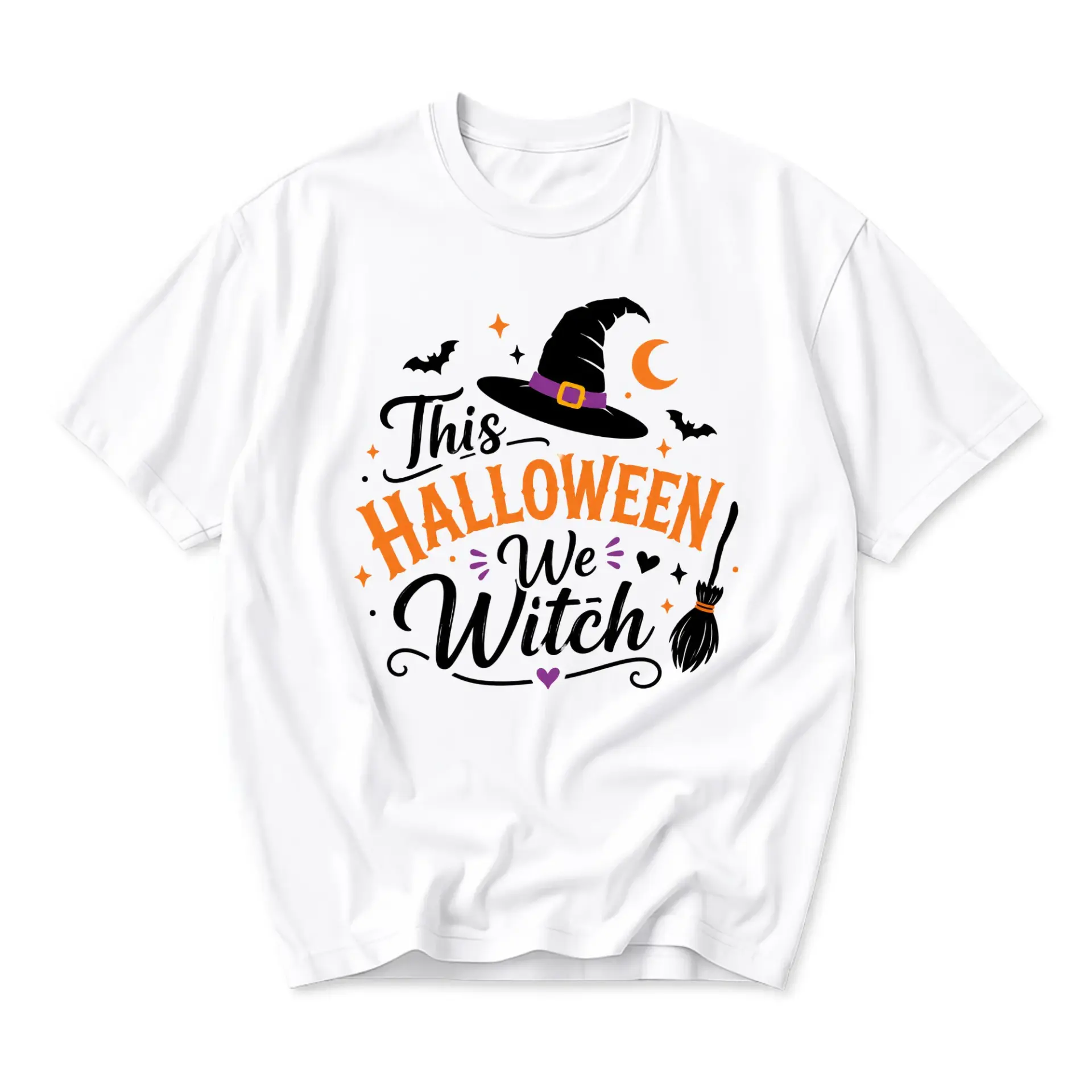 Funny Shirt This Halloween We Witch Graphic Tee Casual Unisex Short Sleeve Crew Neck Cotton Blend Holiday Apparel
