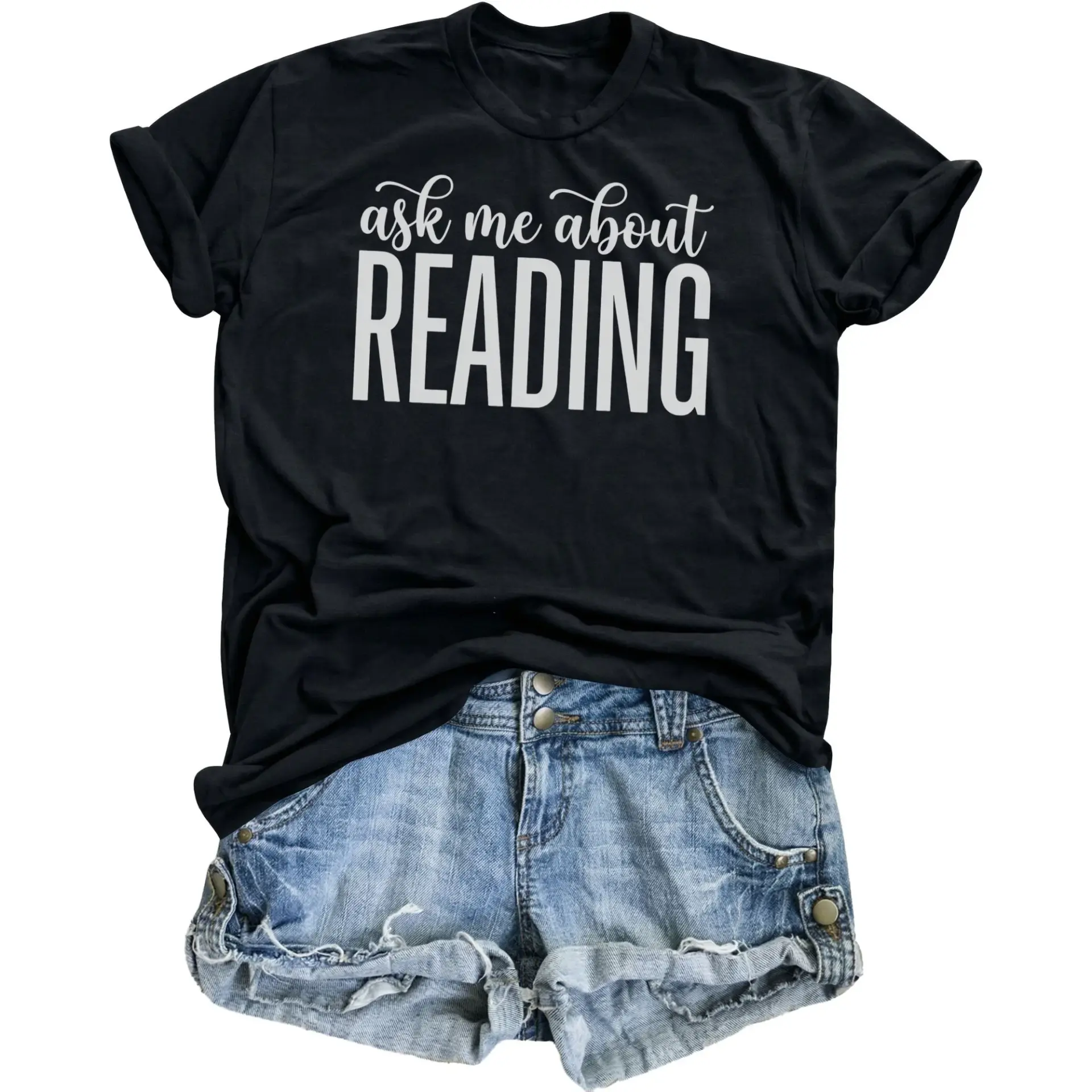Funny Graphic Tee Ask Me About Reading Unisex Crew Neck T-Shirt for Book Lovers and Casual Everyday Comfort Apparel