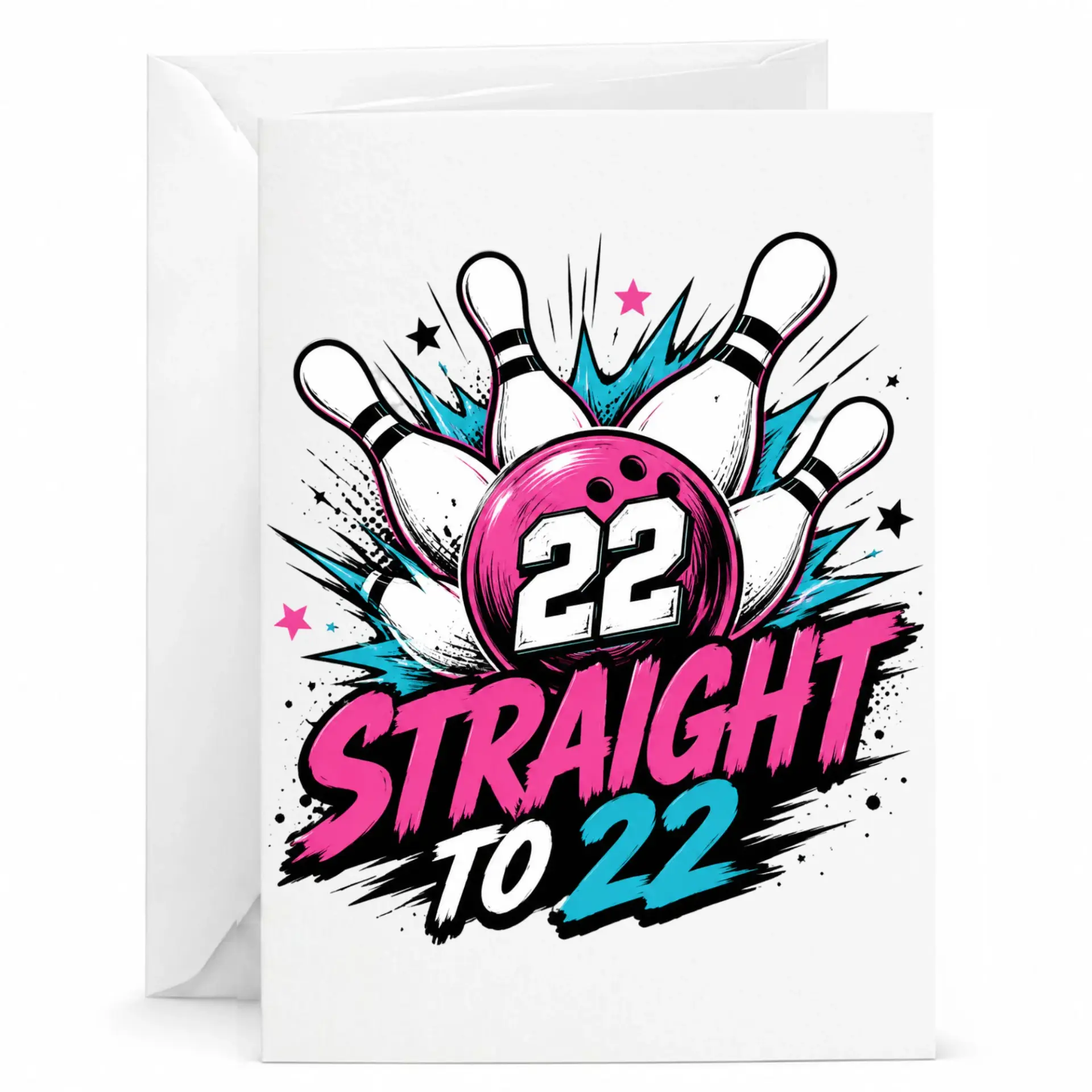 Birthday Card Straight to 22 Bowling Theme Funny Greeting Card for Sports Fan Celebration and Milestone Party