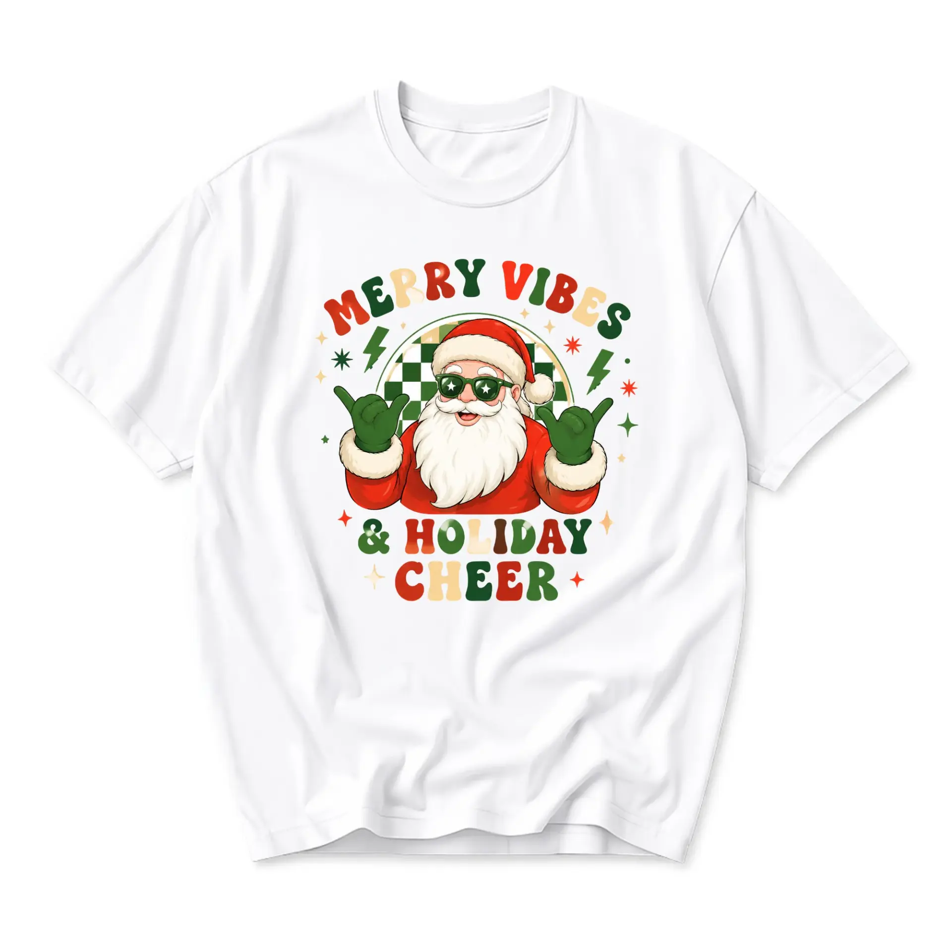Funny Shirt Merry and Holiday Cheer Graphic Tee Casual Short Sleeve Unisex