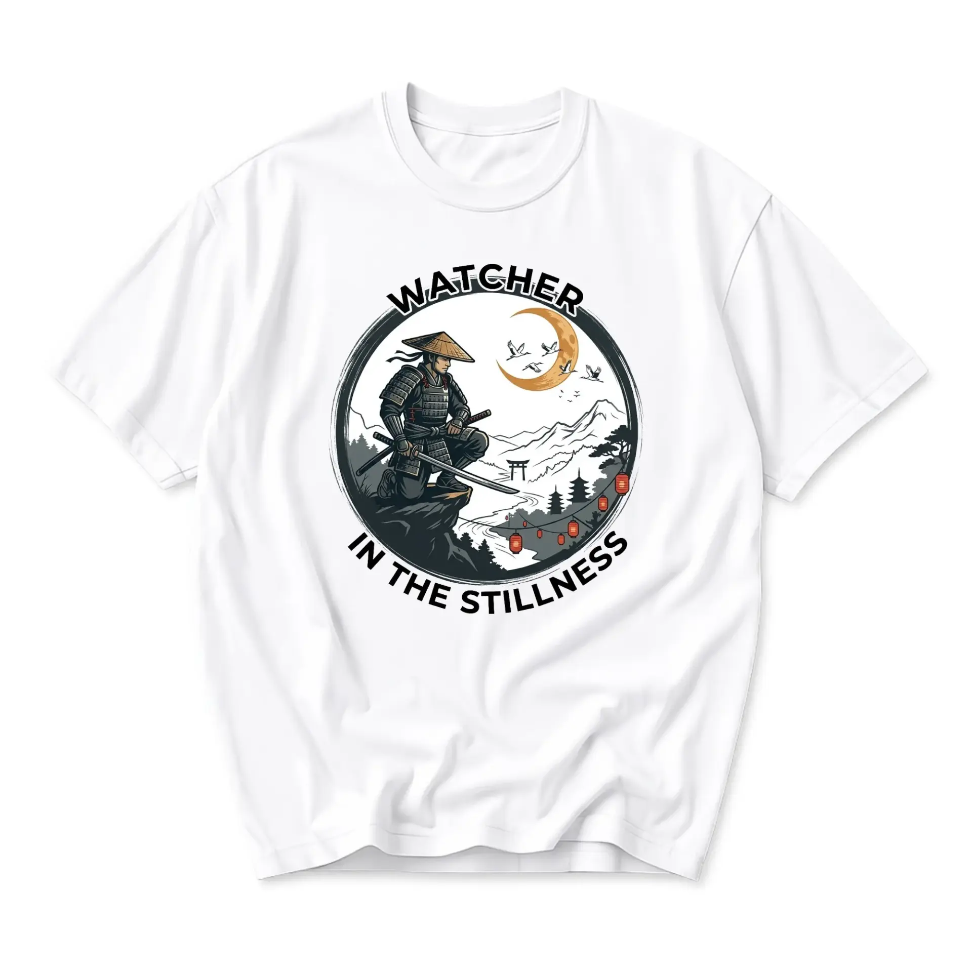 Graphic Tee Samurai Warrior Illustration Watcher in the Stillness Unisex Crew Neck Casual Cotton Blend Short Sleeve