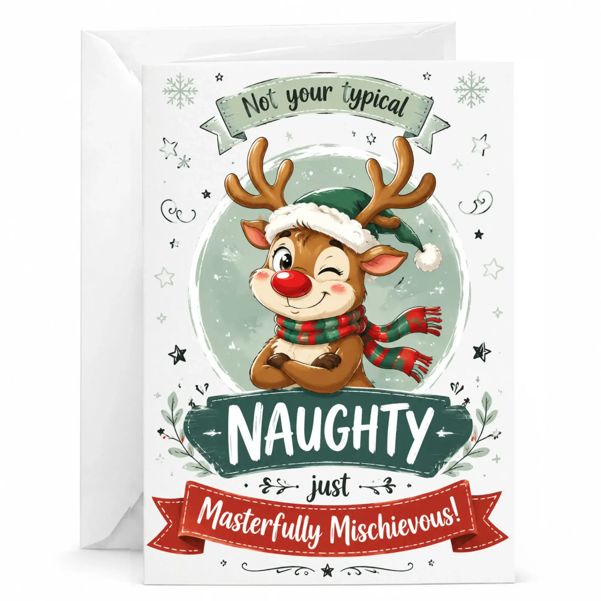 Funny Reindeer Greeting Card for Holiday Season, Whimsical Illustration with Playful Message on Heavyweight Cardstock