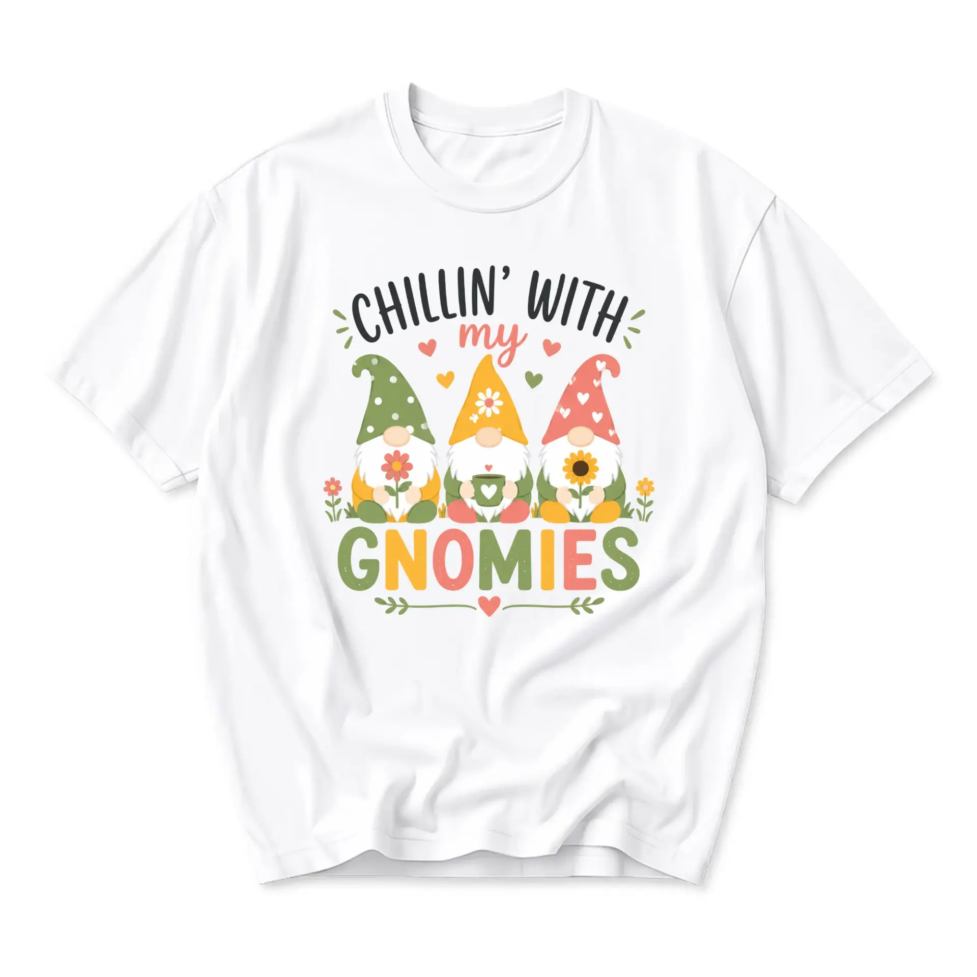 Funny Shirt Chillin with My Gnomies Graphic Tee Cute Garden Gnome Illustration Unisex Casual Summer Apparel