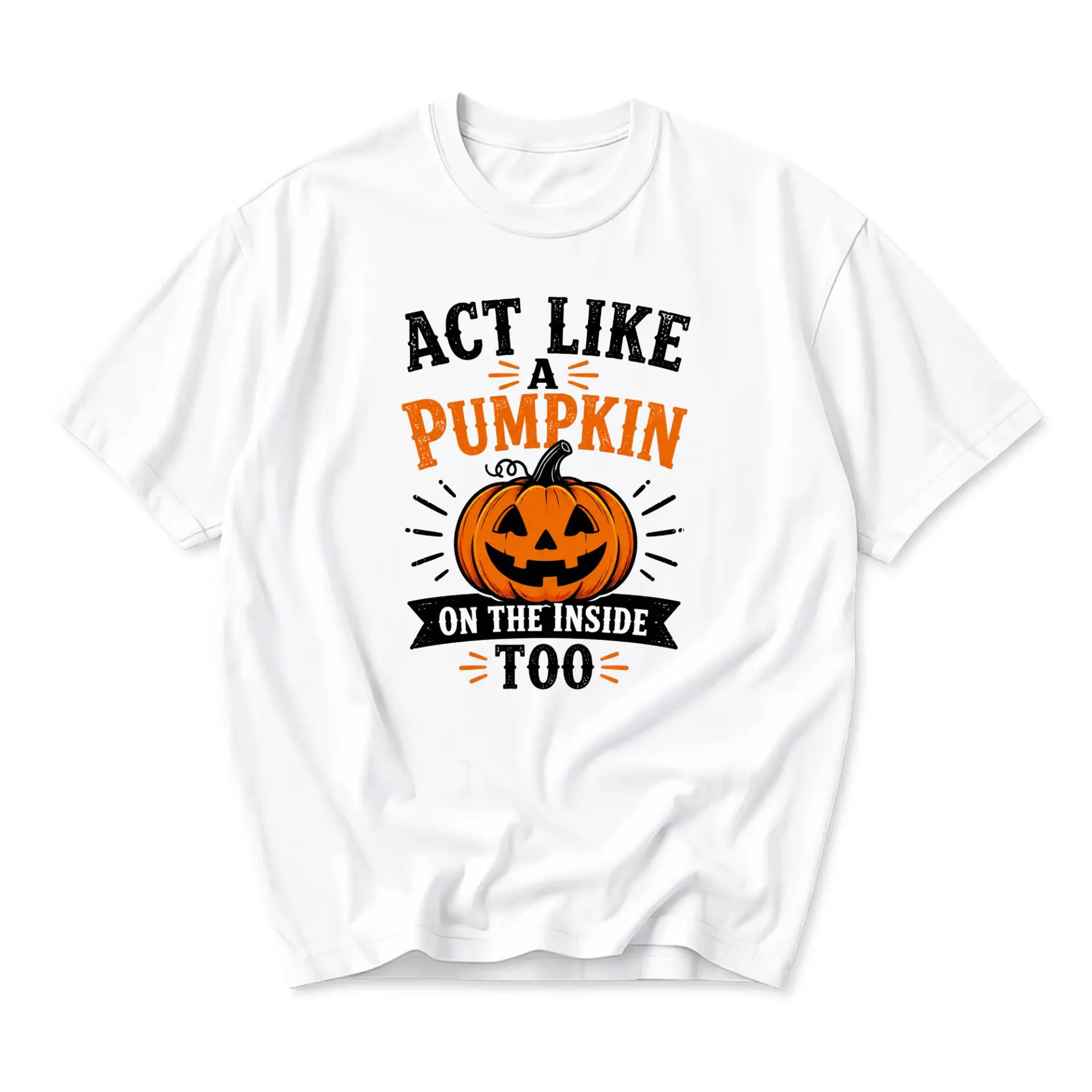 Funny Shirt Act Like a Pumpkin on the Inside Too Graphic Printed Unisex Crew Neck Casual Everyday Short Sleeve Tee