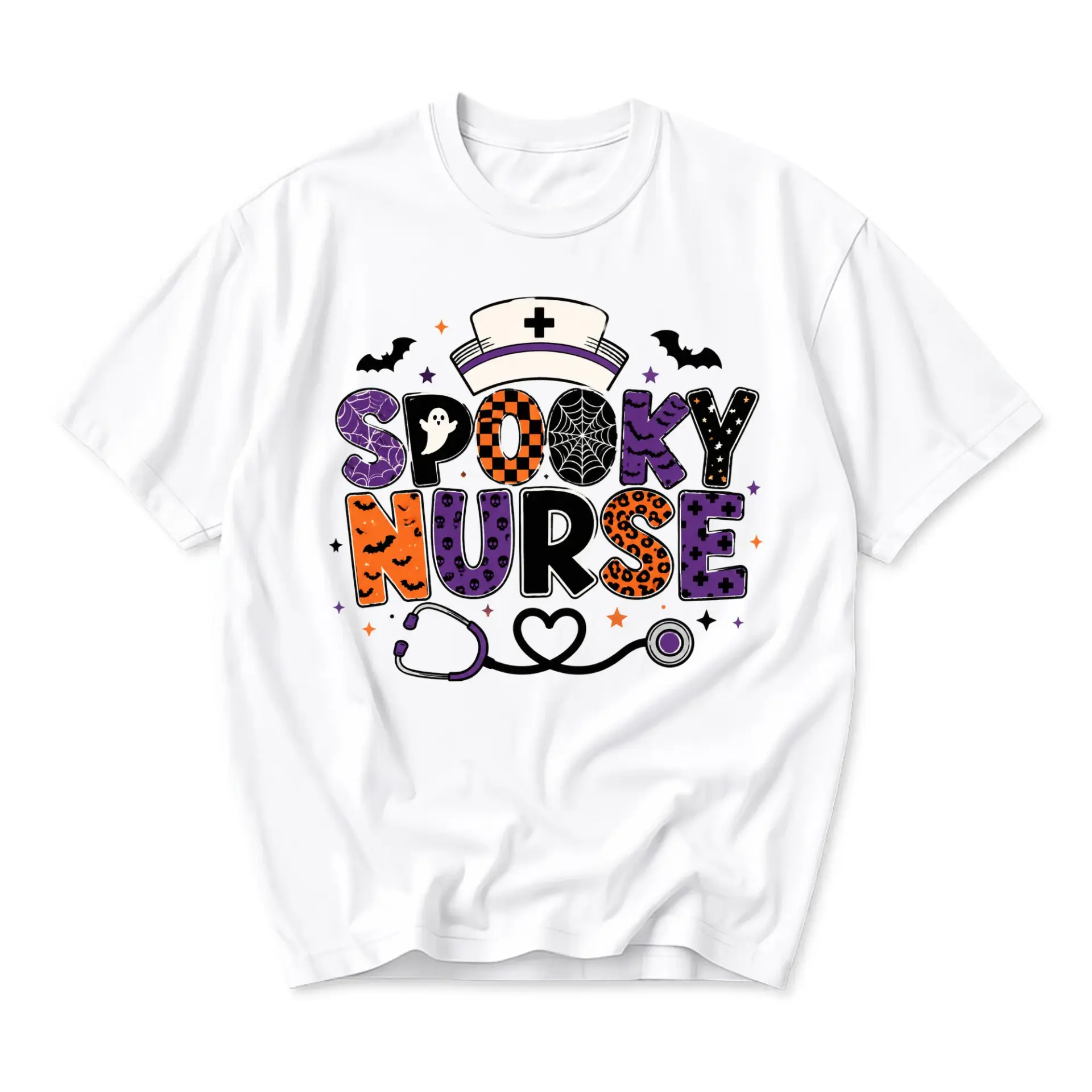 Graphic Tee Spooky Nurse Halloween Shirt Unisex Crew Neck Cotton Blend Soft Breathable Fall Medical Professional Apparel