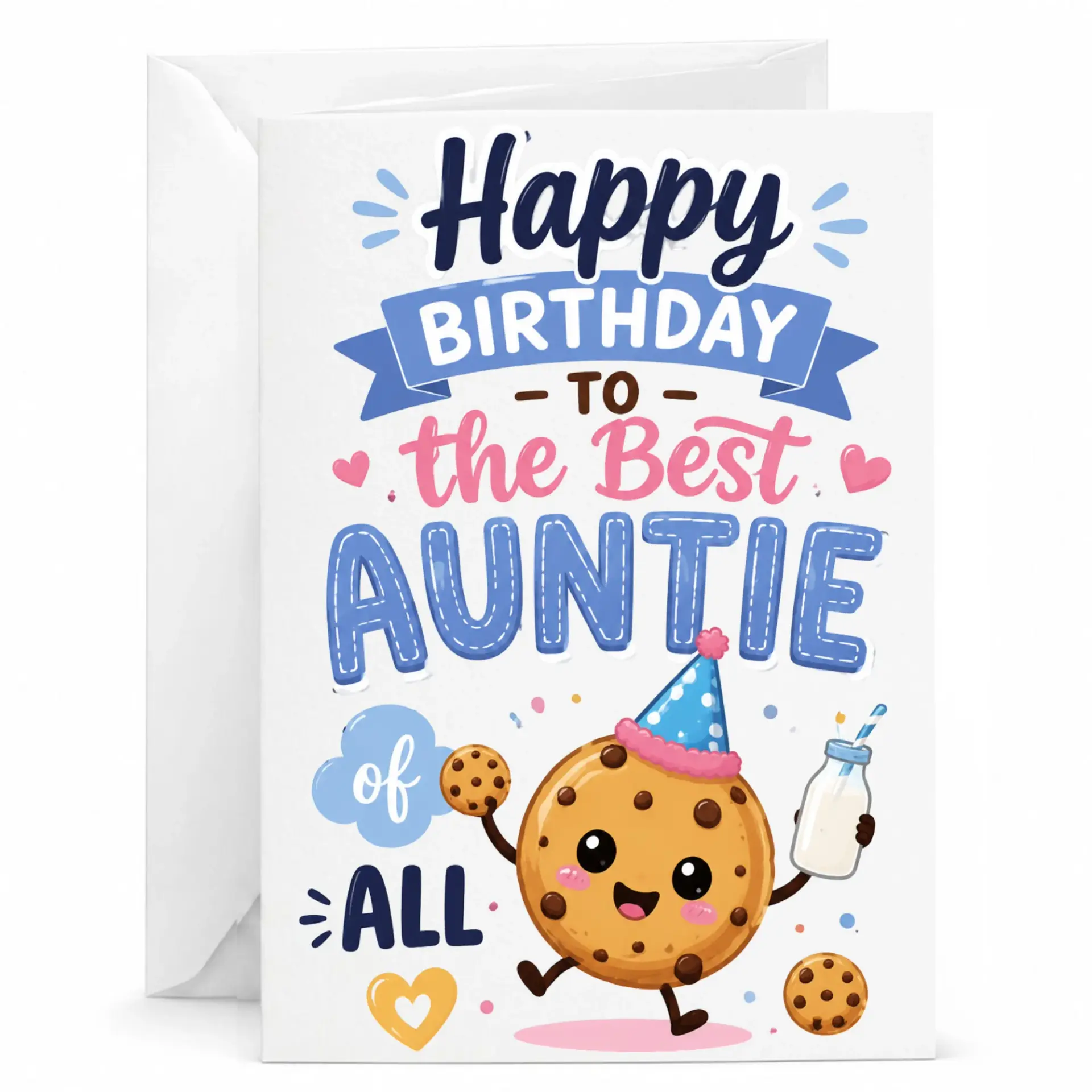 Birthday Card for Auntie Featuring Cute Cookie Character and Festive Theme Family Greetings