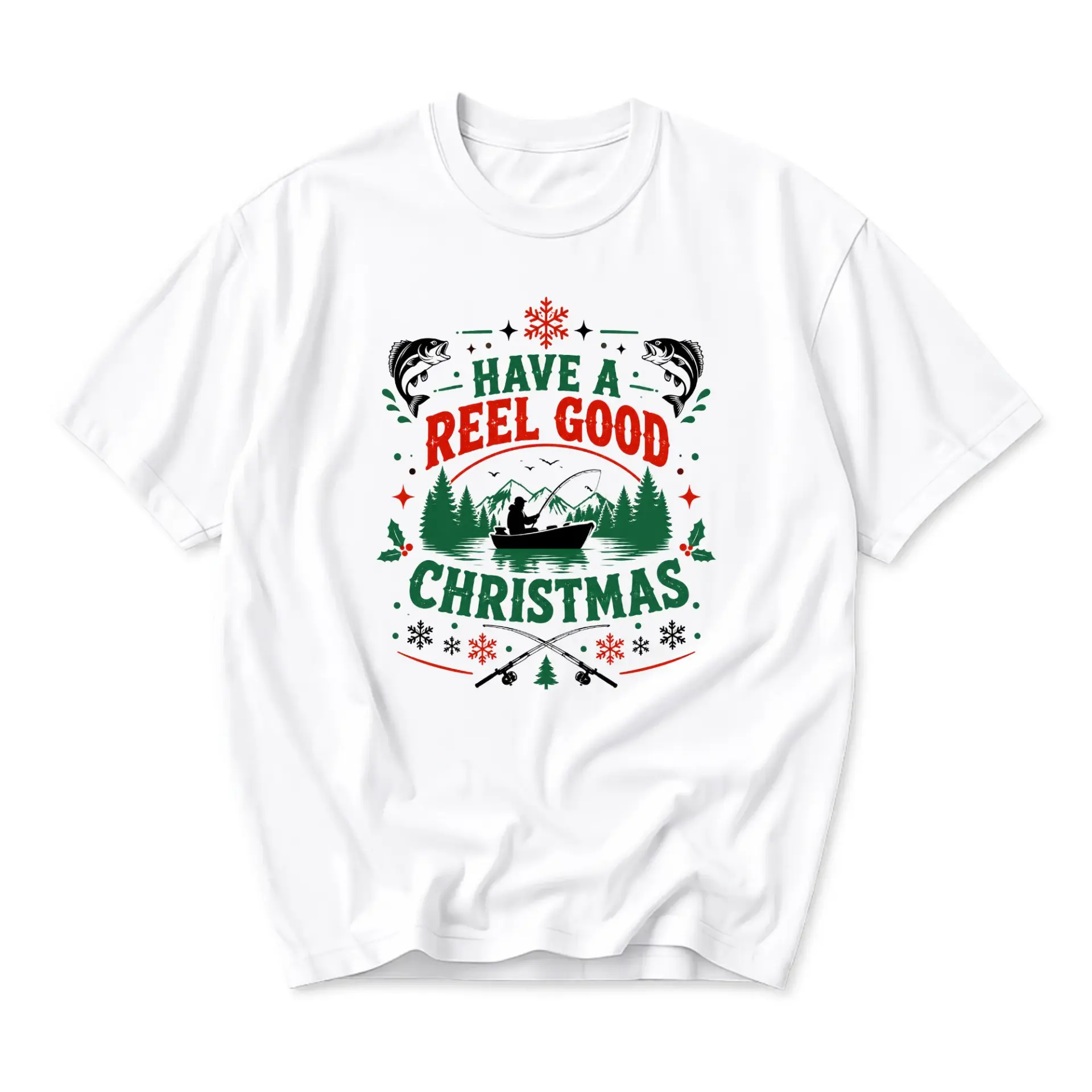 Funny Shirt Have a Reel Good Christmas Fishing Graphic Tee Unisex Short Sleeve Crew Neck Holiday Casual Apparel
