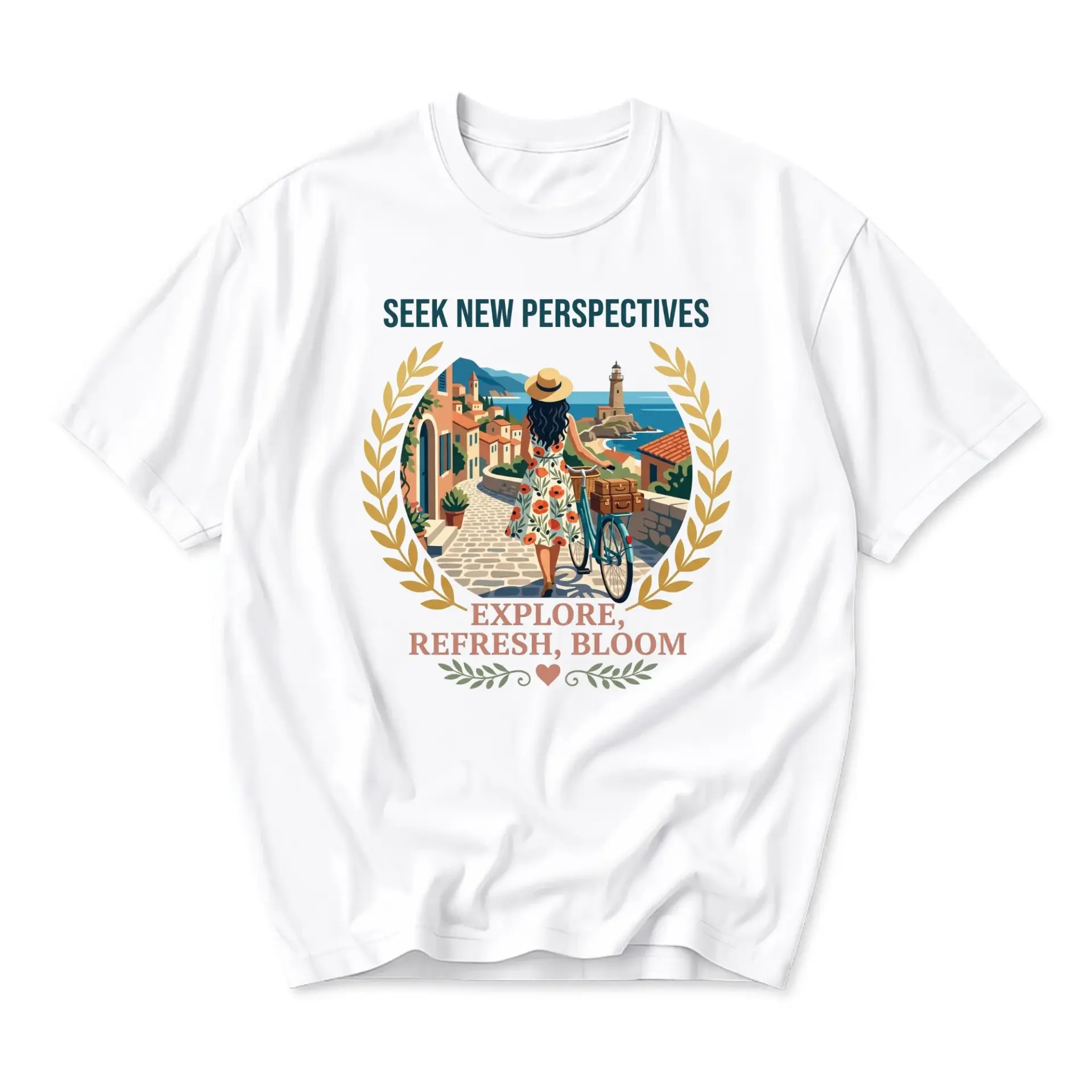 Graphic Tee Seek New Perspectives Travel Illustration Unisex Casual Crew Neck T-Shirt for Everyday Outdoor Exploration