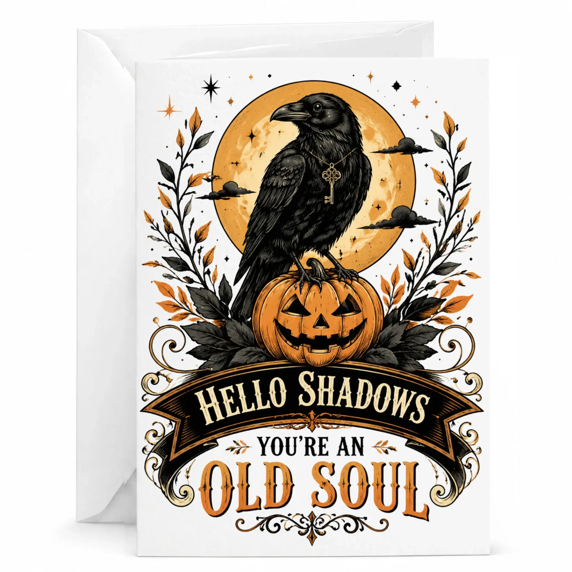 Funny Gothic Pumpkin Greeting Card for Birthday and Encouragement Witchy Illustration 5x7 Folded Note