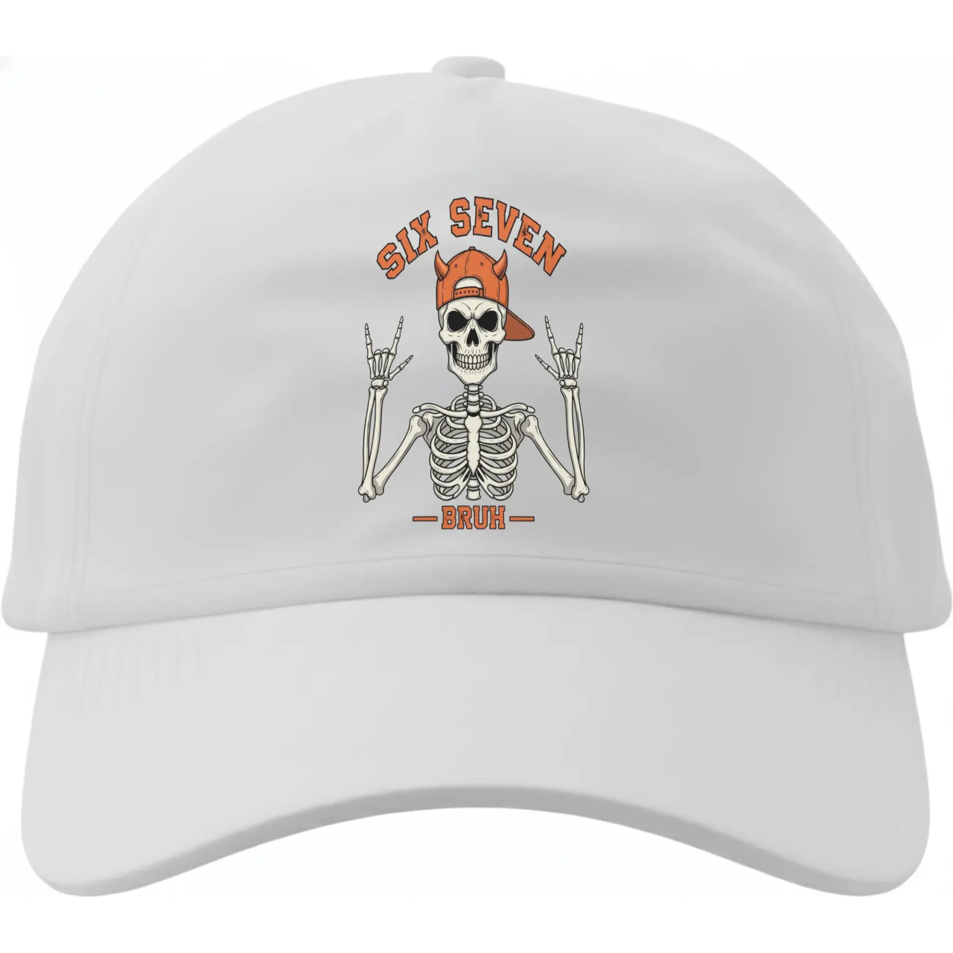 Baseball Cap Featuring Graphic Skeleton Skull Print with Six Seven Bruh Text for Casual Everyday Wear and Sun Protection