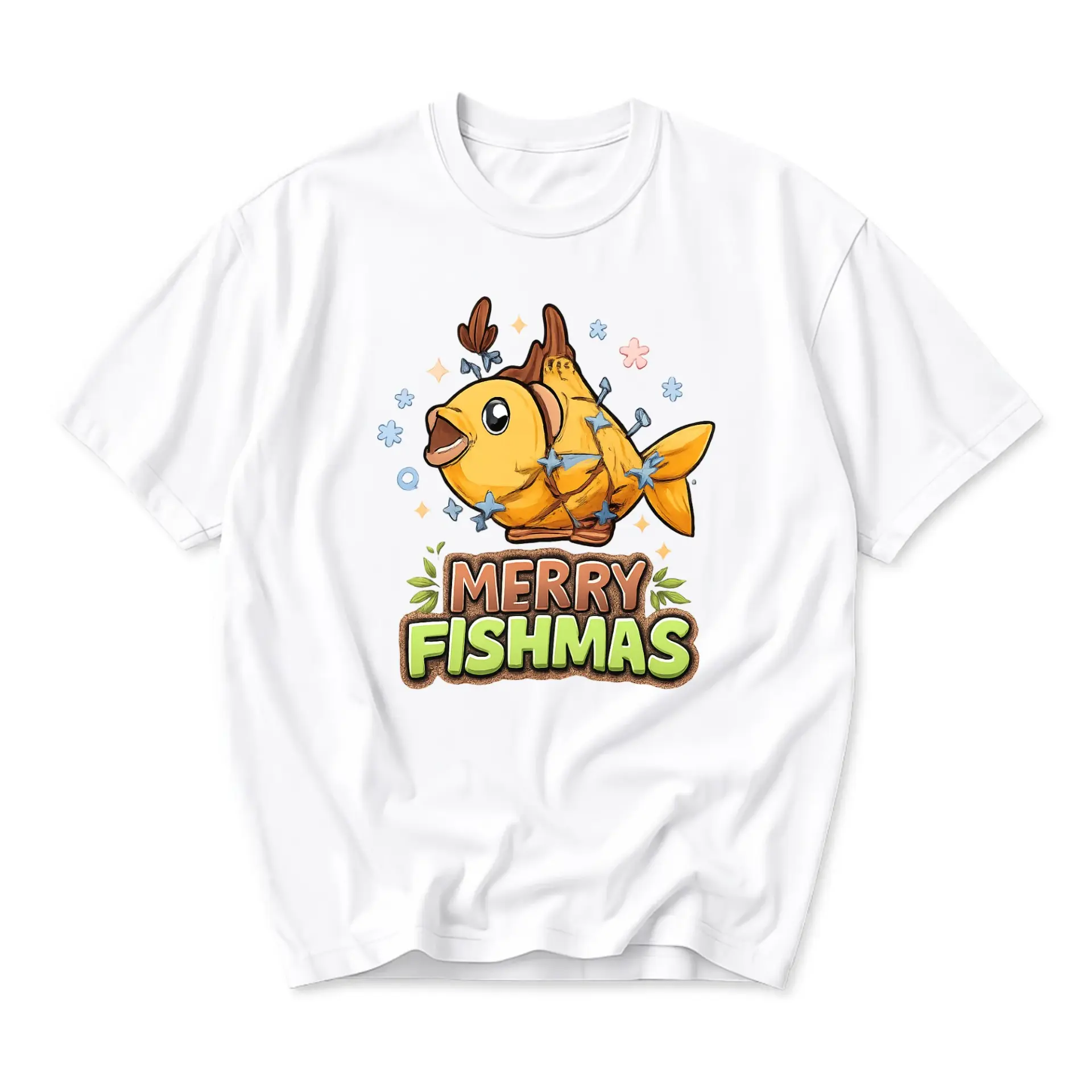 Funny Shirt Merry Fishmas Graphic Tee Holiday Fishing Themed Unisex Casual Short Sleeve Crew Neck Cotton Blend Apparel