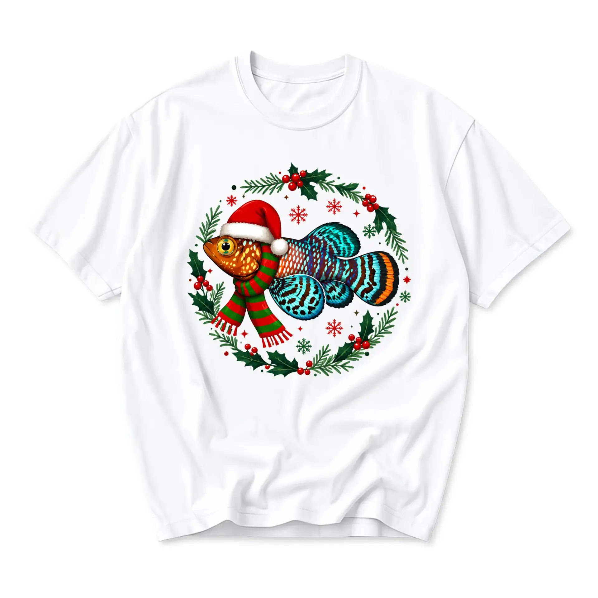 Funny Shirt Christmas Tropical Fish Graphic Tee Festive Holiday Underwater