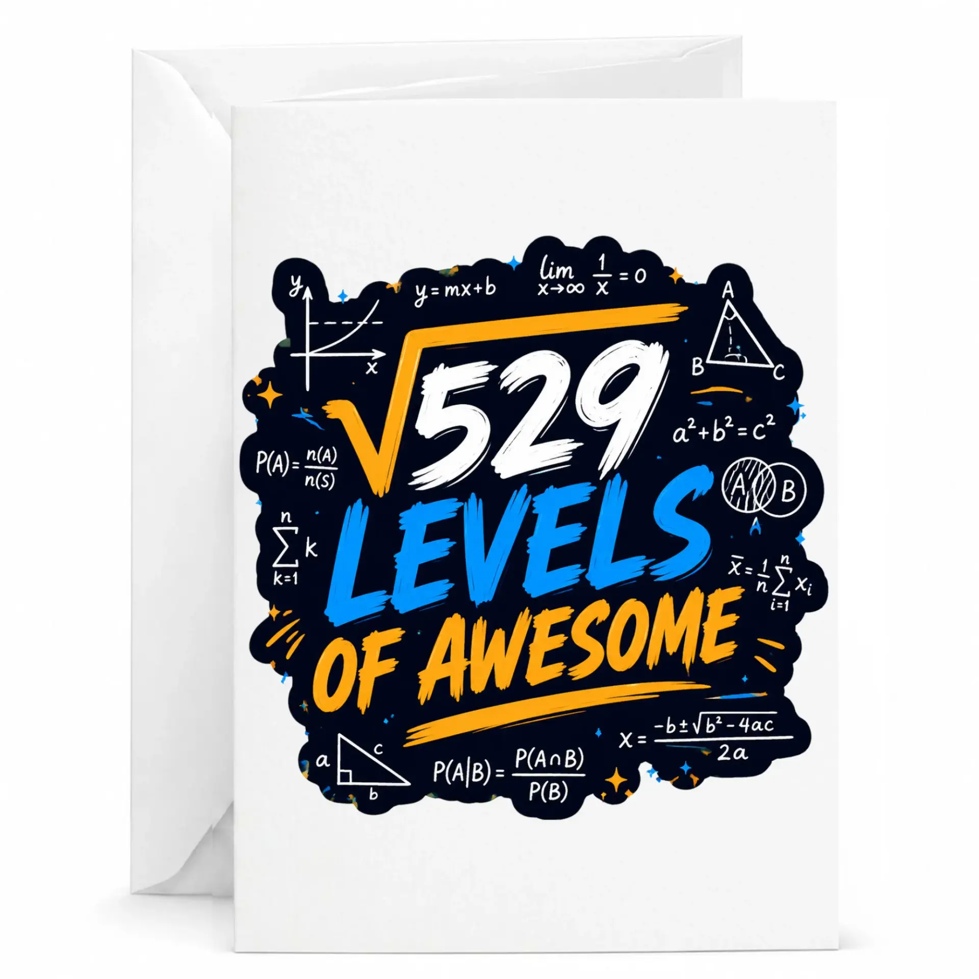 Funny Birthday Card Math Equation Theme 529 Levels of Awesome Greeting Card with White Envelope 5x7 Inches