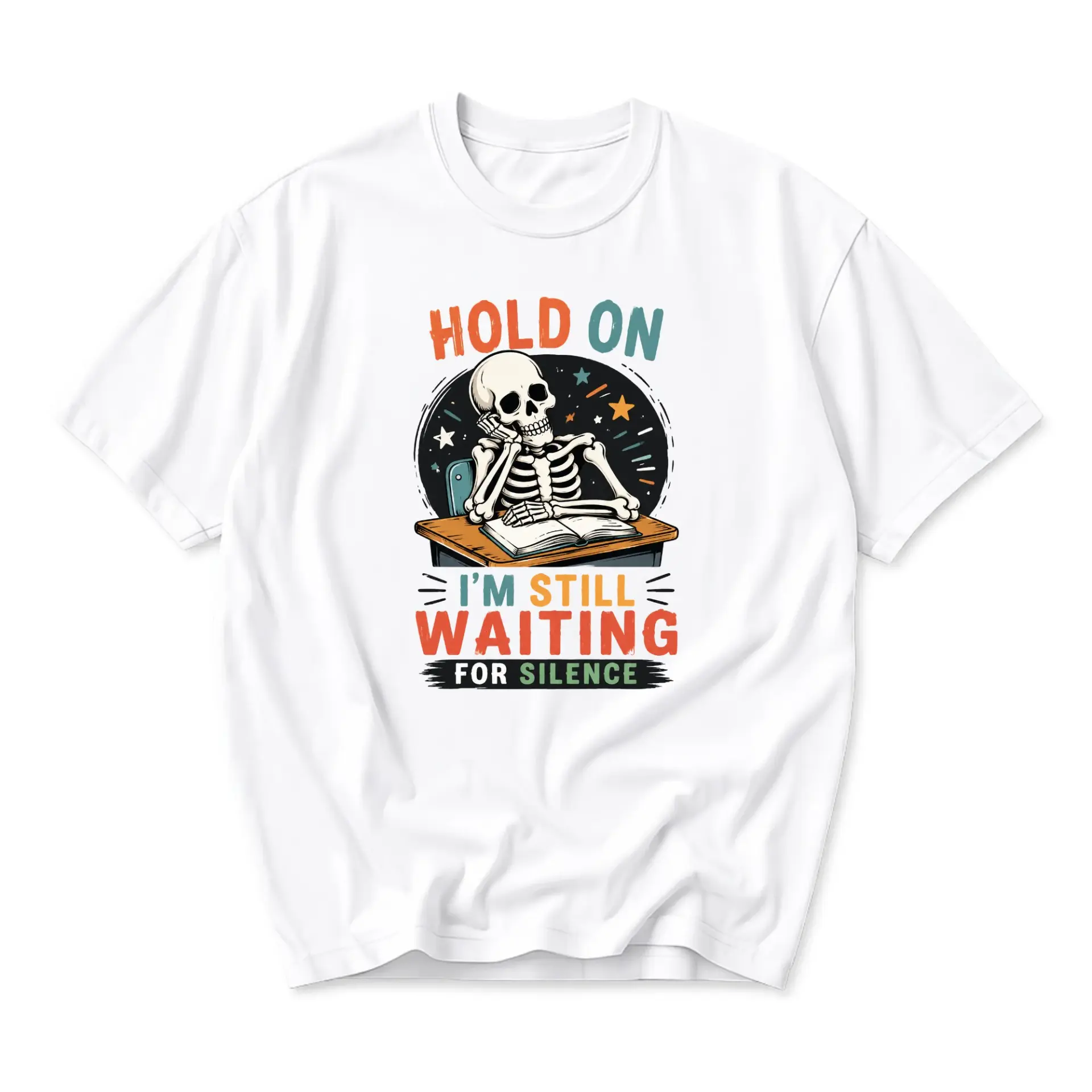 Funny Shirt Hold on I Am Still Waiting for Silence Graphic Tee Casual Unisex Crew Neck Short Sleeve Cotton Top
