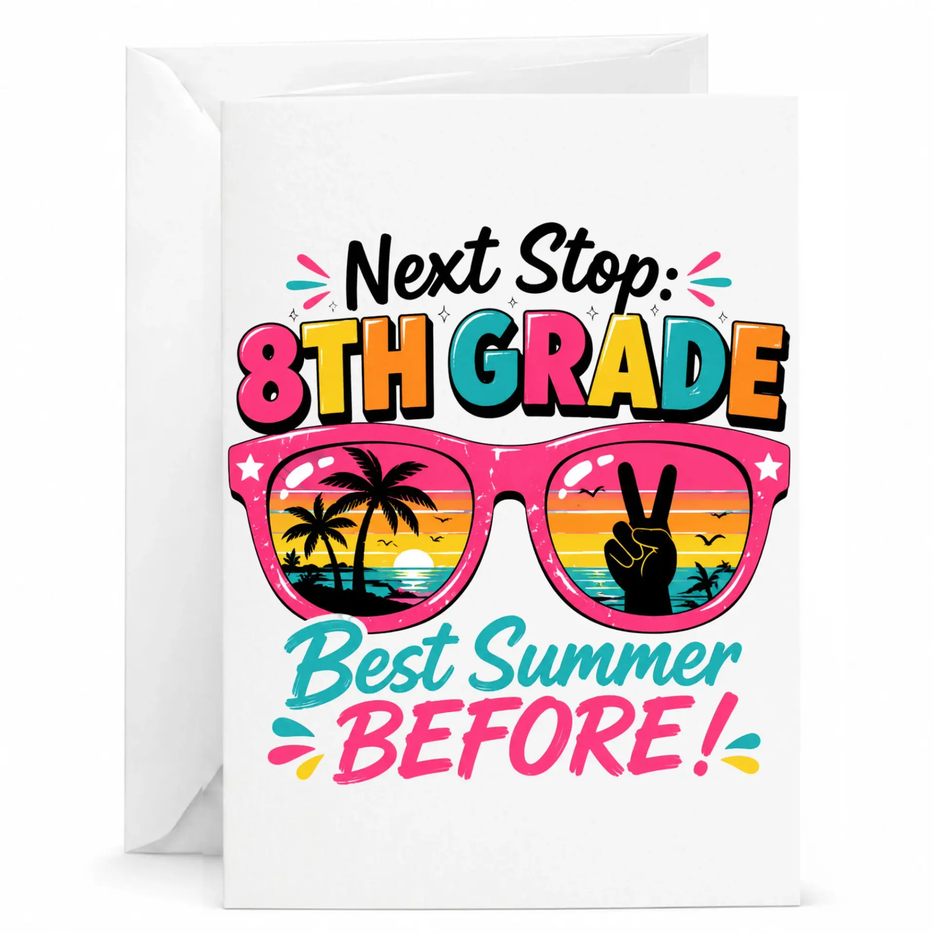 Greeting Card 8th Best Summer Before with Matching White Envelope 5x7 Inches