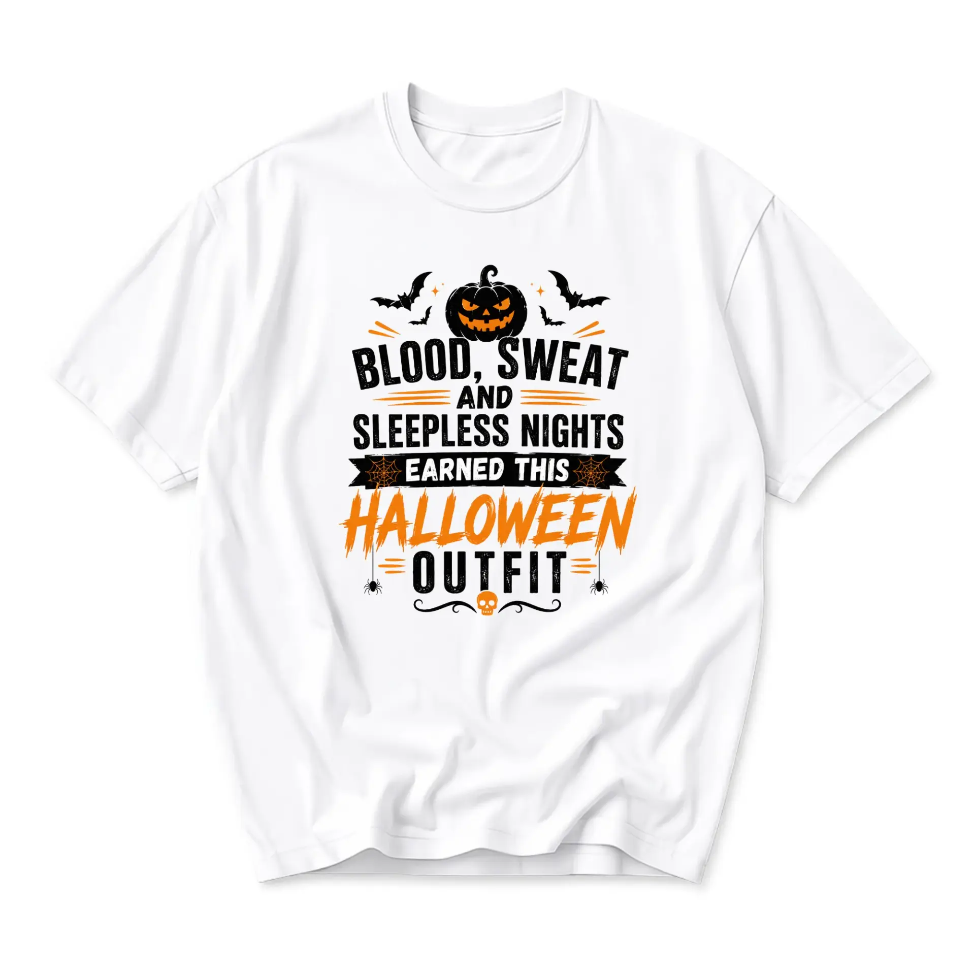 Funny Shirt Blood Sweat and Sleepless Nights Halloween Outfit Graphic Tee Unisex Casual Crew Neck Graphic Printed T-Shirt