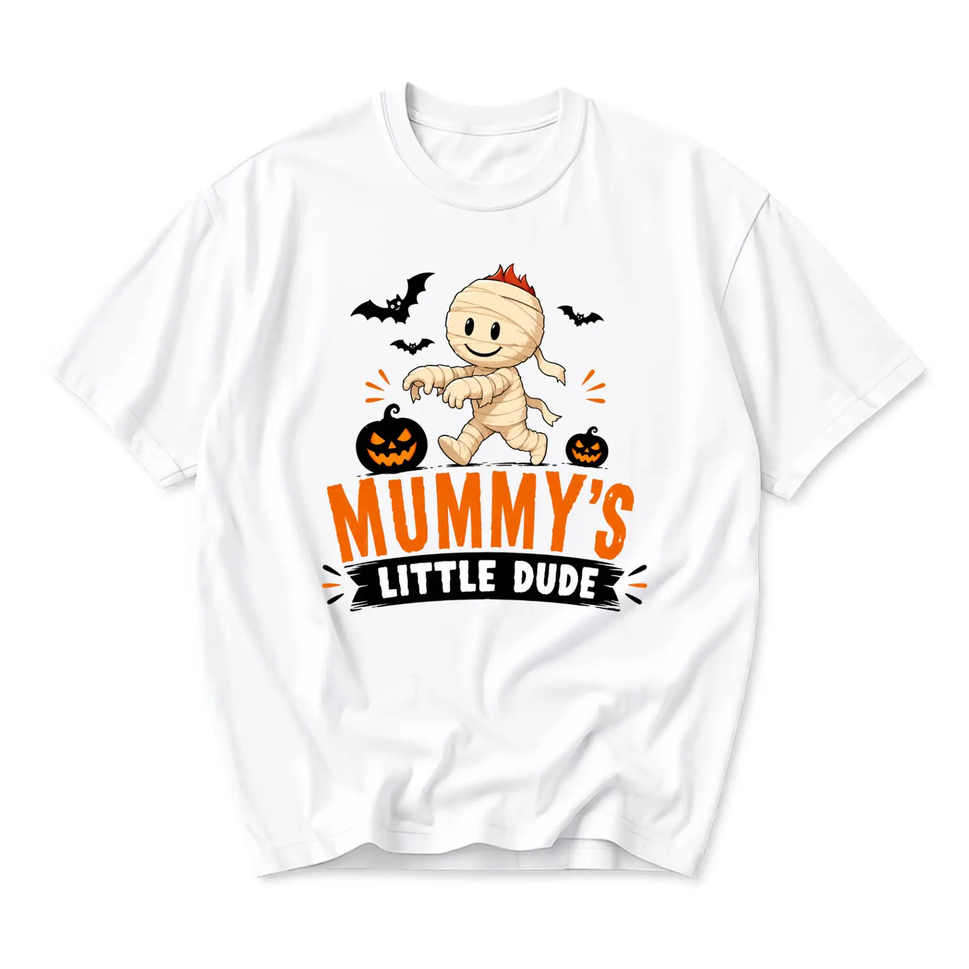 Funny Shirt Mummy's Little Dude Graphic Tee Unisex Crew Neck Casual Everyday Wear Fall Holiday Pumpkin Halloween Outfit