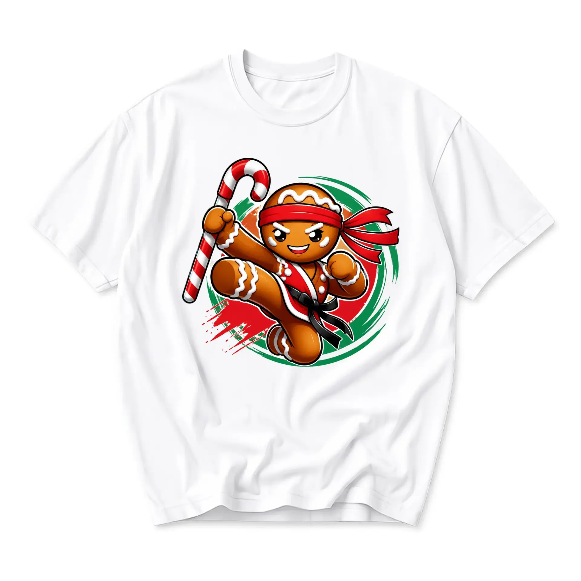 Funny Shirt Gingerbread Ninja Graphic Tee Holiday Martial Arts Print Unisex Crew Neck Cotton Casual Short Sleeve Top