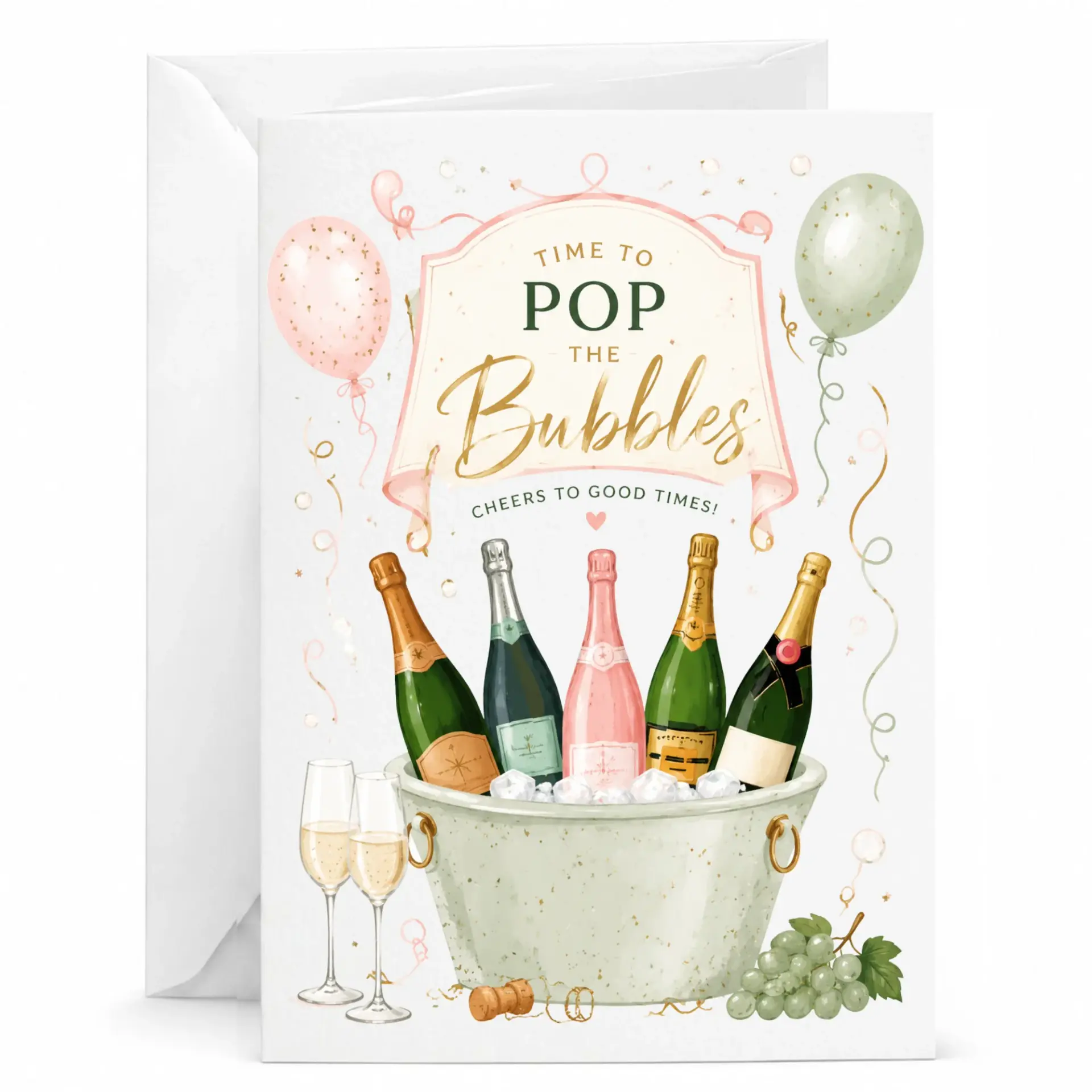 Greeting Card for Celebrations Time to Pop the Bubbles Design Premium Heavyweight Paper for Birthday and Anniversaries