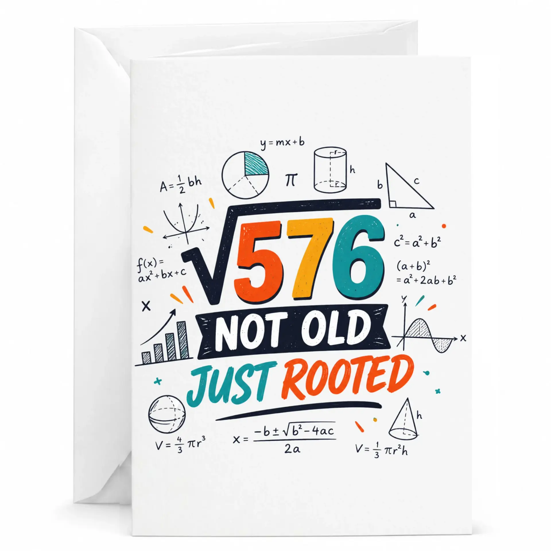 Funny Math Birthday Card, Square Root of 576 Not Old Just Rooted Greeting Card for Mathematics Enthusiasts