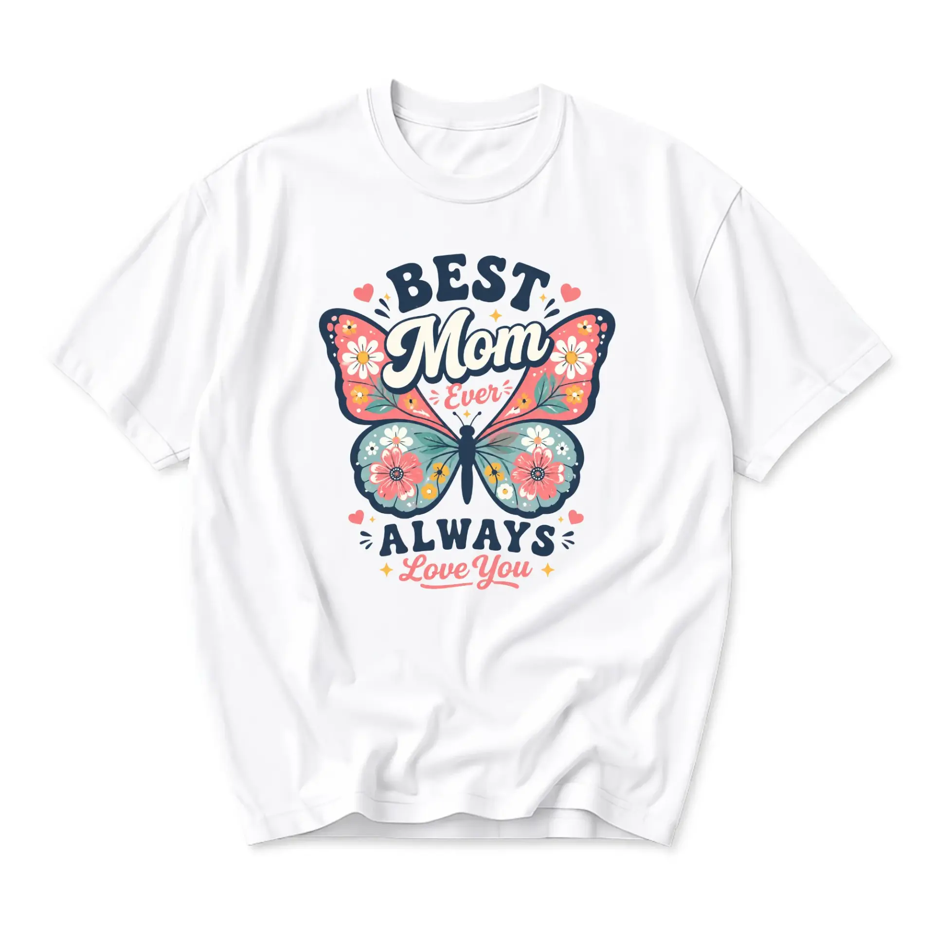 Graphic Tee Best Mom Ever Butterfly Floral Design Unisex Casual Crew Neck T-Shirt for Everyday Comfort and Style