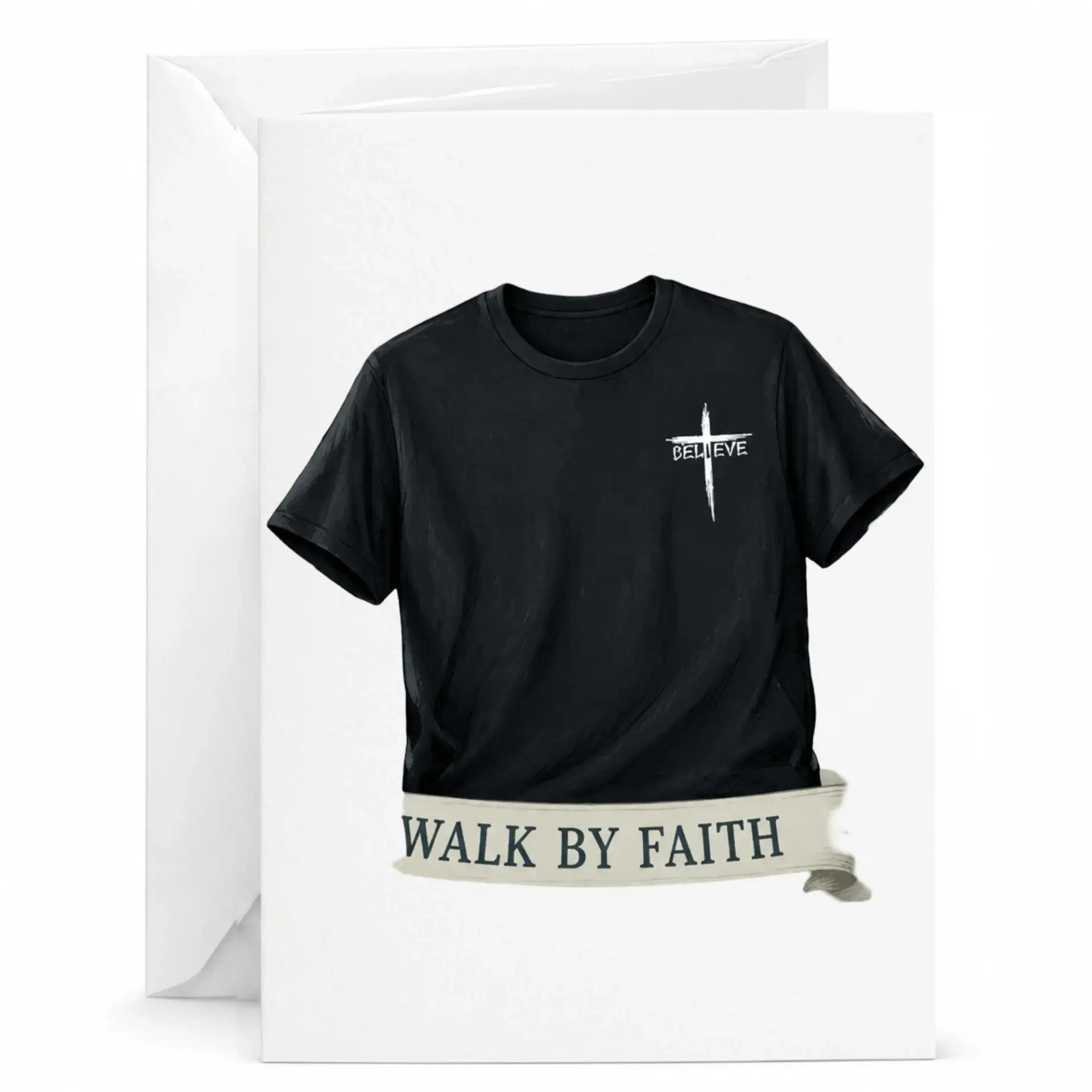 Greeting Card Walk by Faith Believe Cross Design Religious Inspirational Message Stationary for Any Occasion