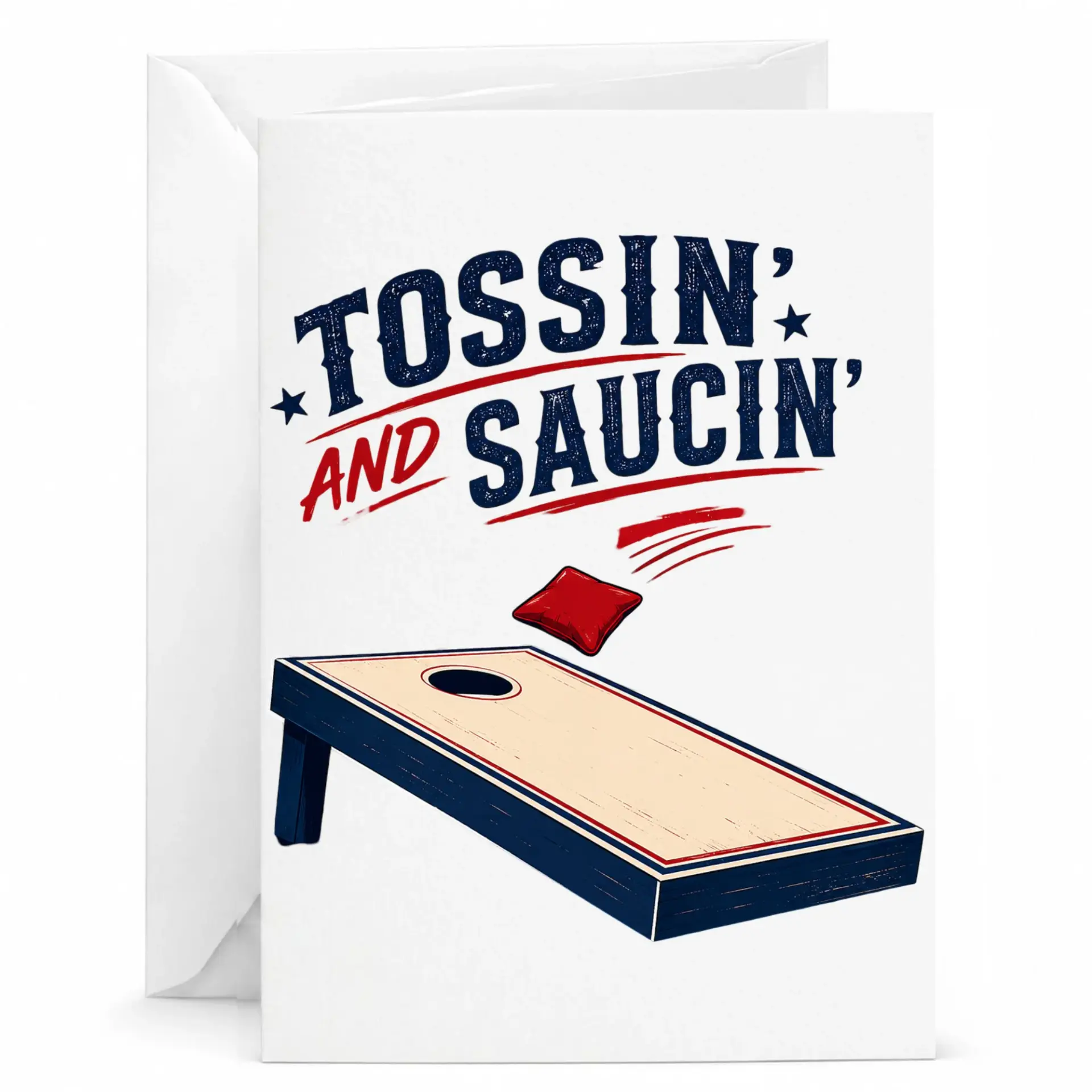 Funny Lawn Game Greeting Card Tossin and Saucin Design for Outdoor Sport Enthusiasts Printed Stationery with Envelope