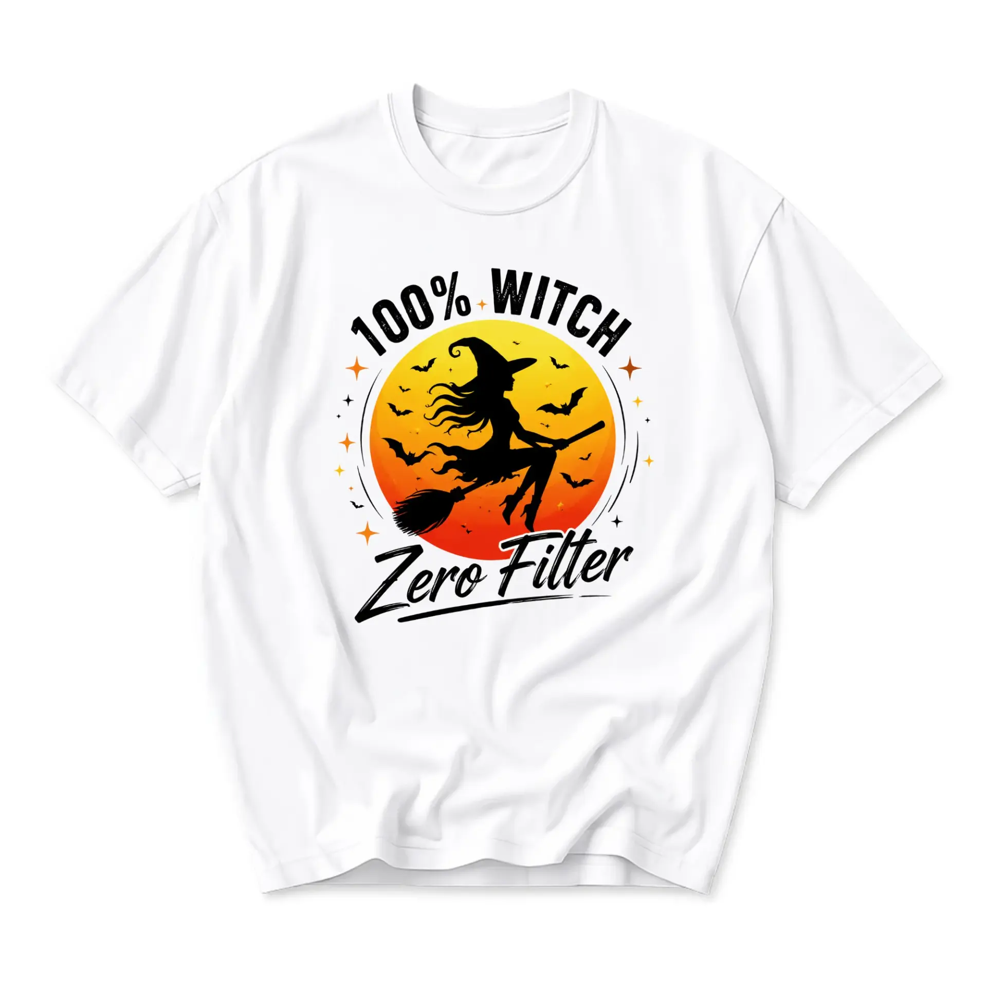 Funny Shirt 100% Witch Zero Filter Graphic Tee Unisex Casual Cotton Crew Neck Short Sleeve Humor Statement Top