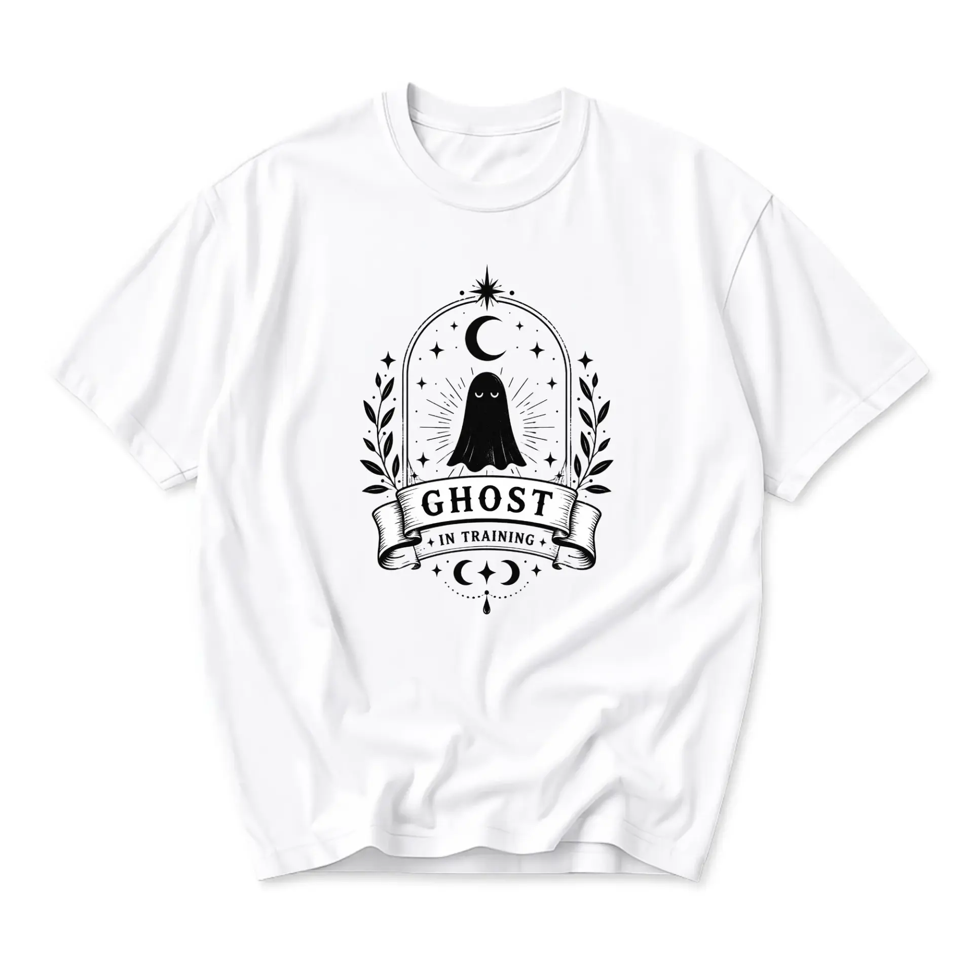 Funny Shirt Ghost in Training Graphic Tee Unisex Crew Neck Short Sleeve Cotton Casual Everyday Apparel White Shirt