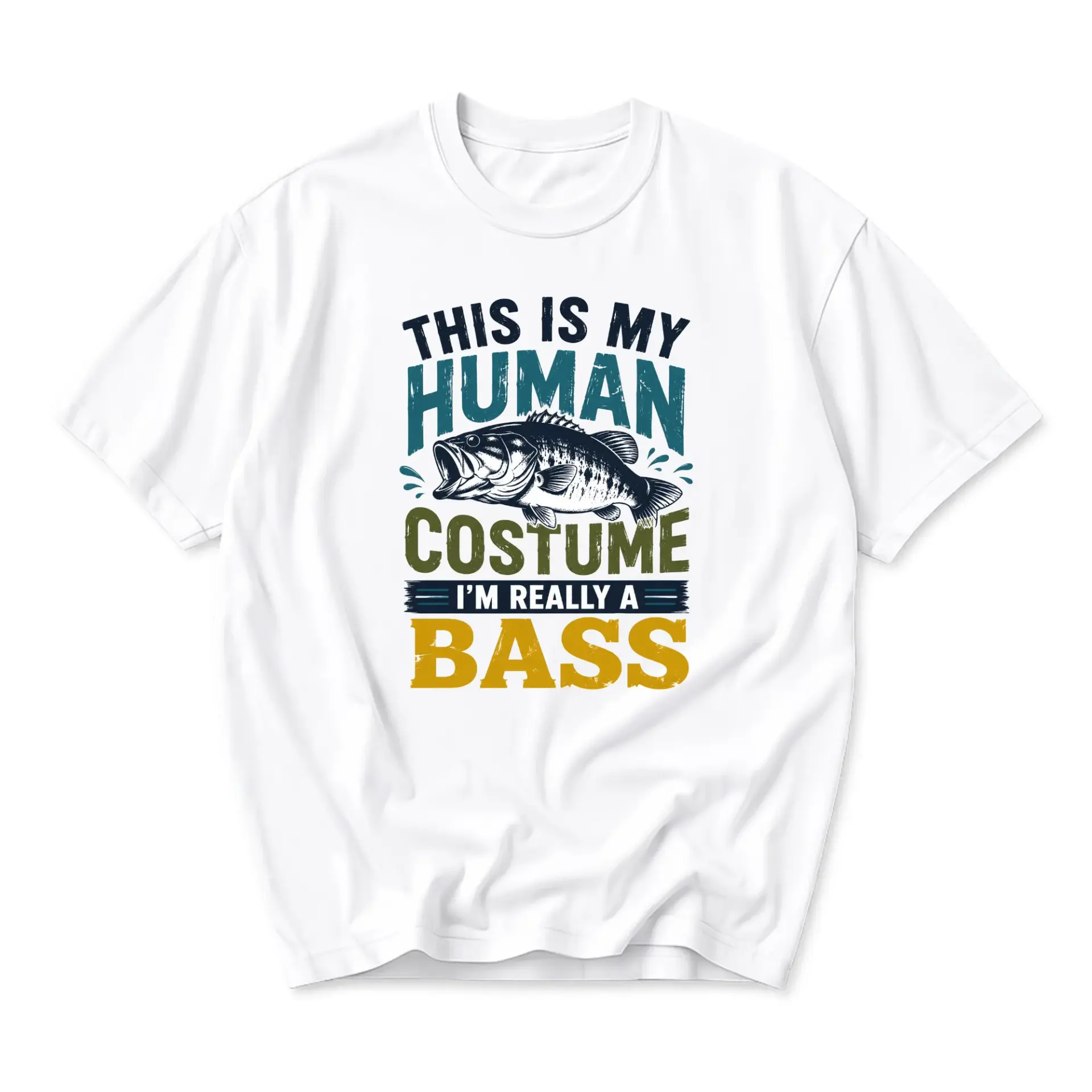 Funny Shirt This Is My Human Costume Im Really a Bass Graphic Tee Unisex Fishing Gift Apparel for Outdoors Enthusiasts
