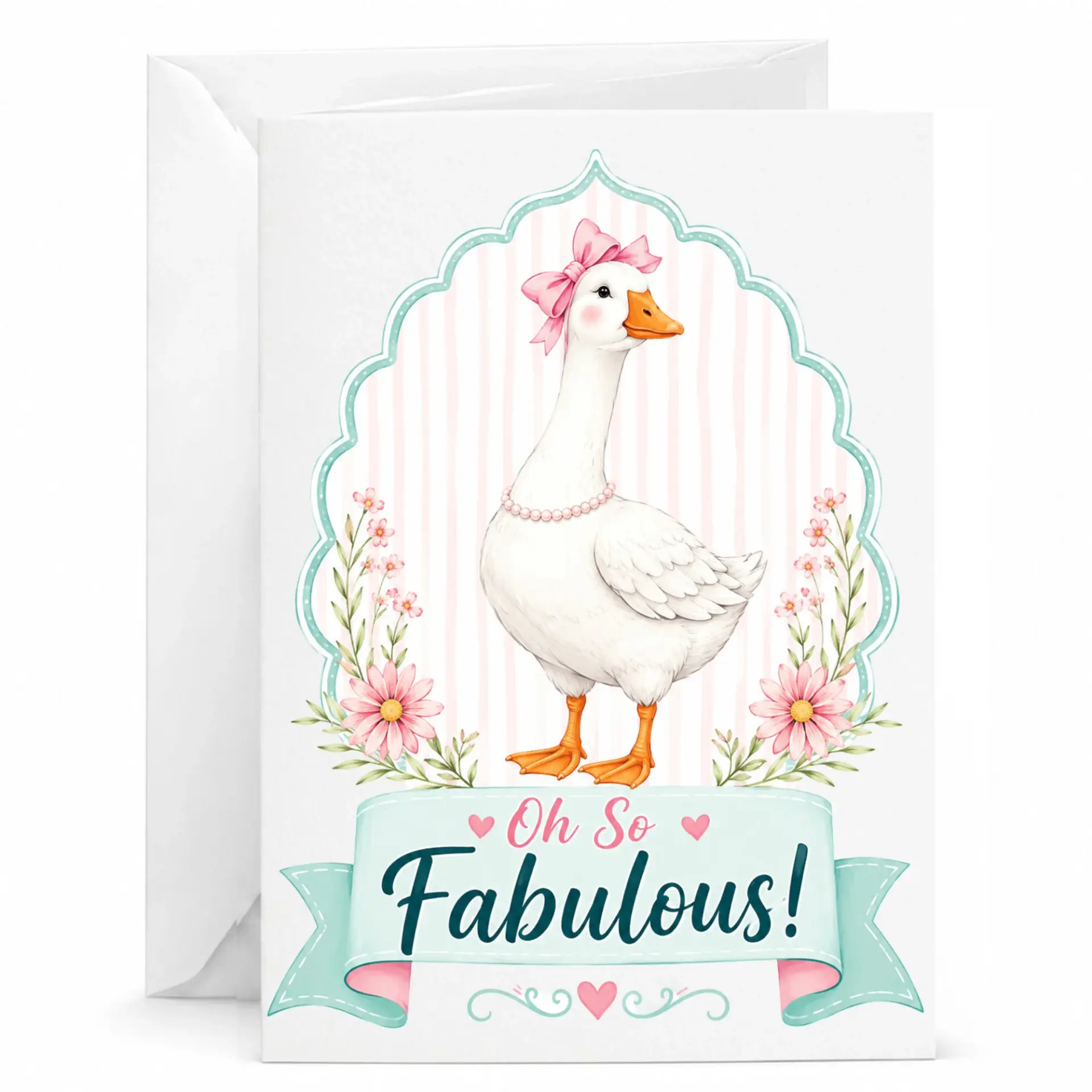 Funny Greeting Card Featuring a Charming with a Pink Bow and Pearls the Text Oh so Fabulous Illustration