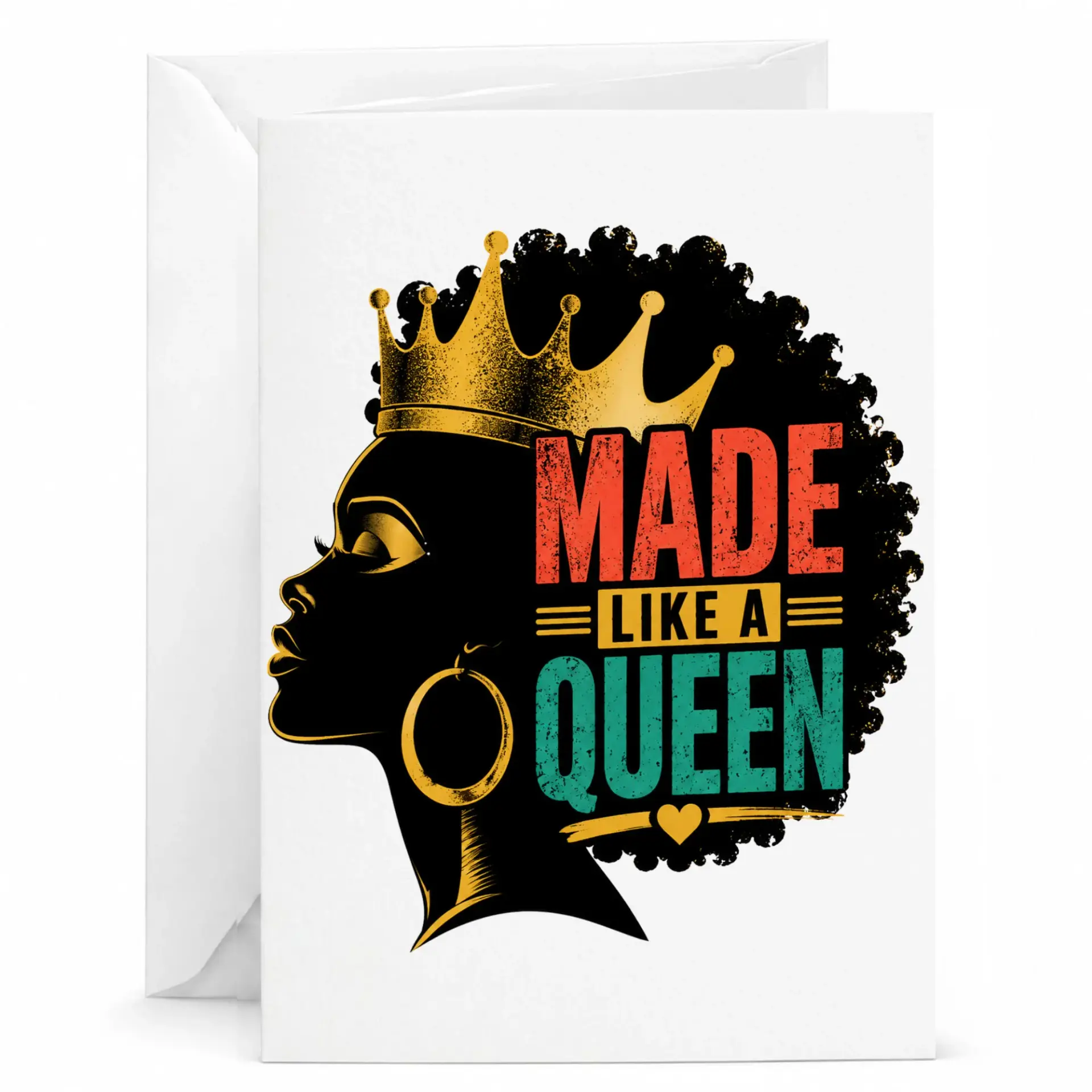 Greeting Card Made Like a Queen Silhouette Design with Gold Crown Illustration for Birthday and Celebration Occasions