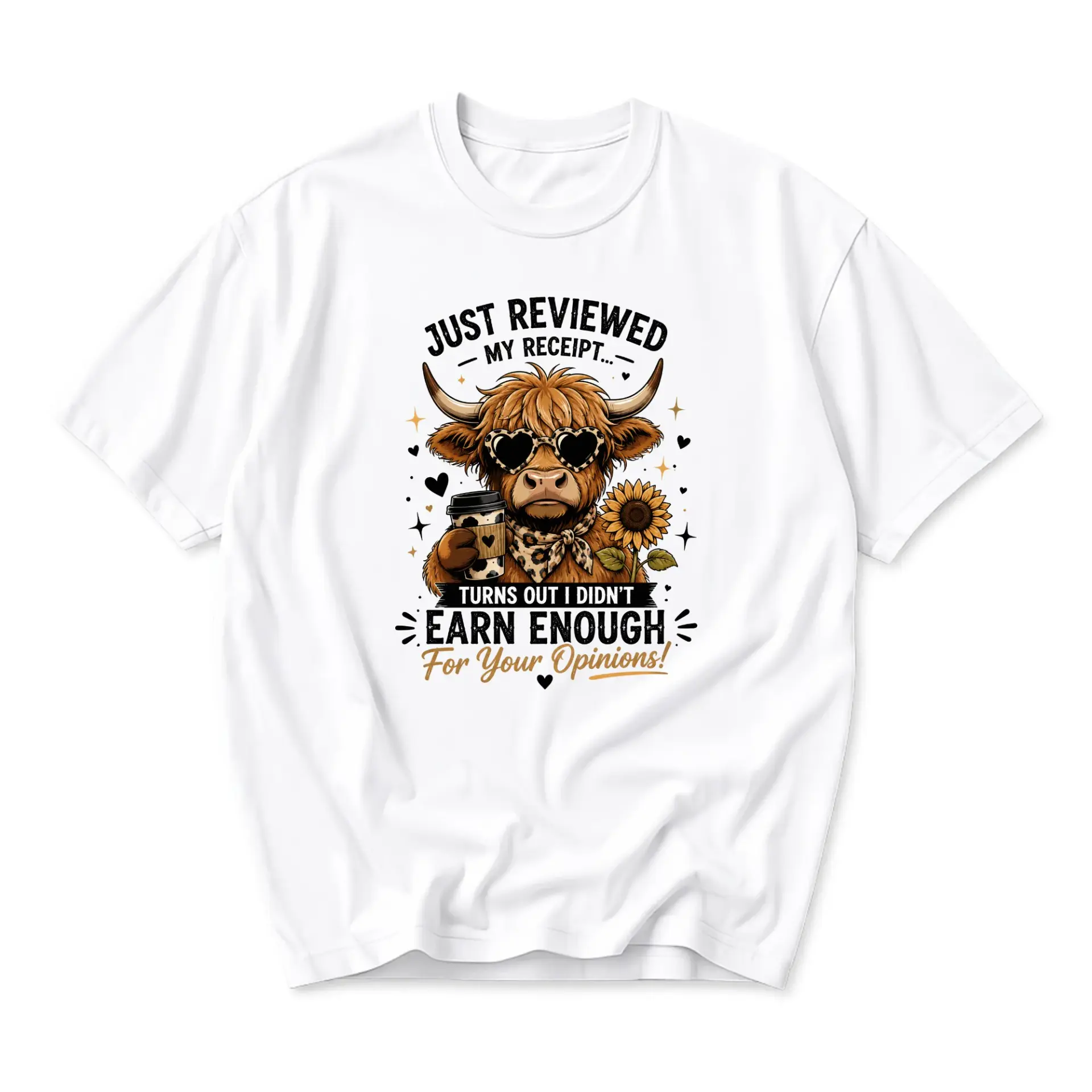 Funny Shirt Cow Graphic Tee Just Reviewed My Receipt Unisex Cotton Crew Neck Casual Short Sleeve Apparel
