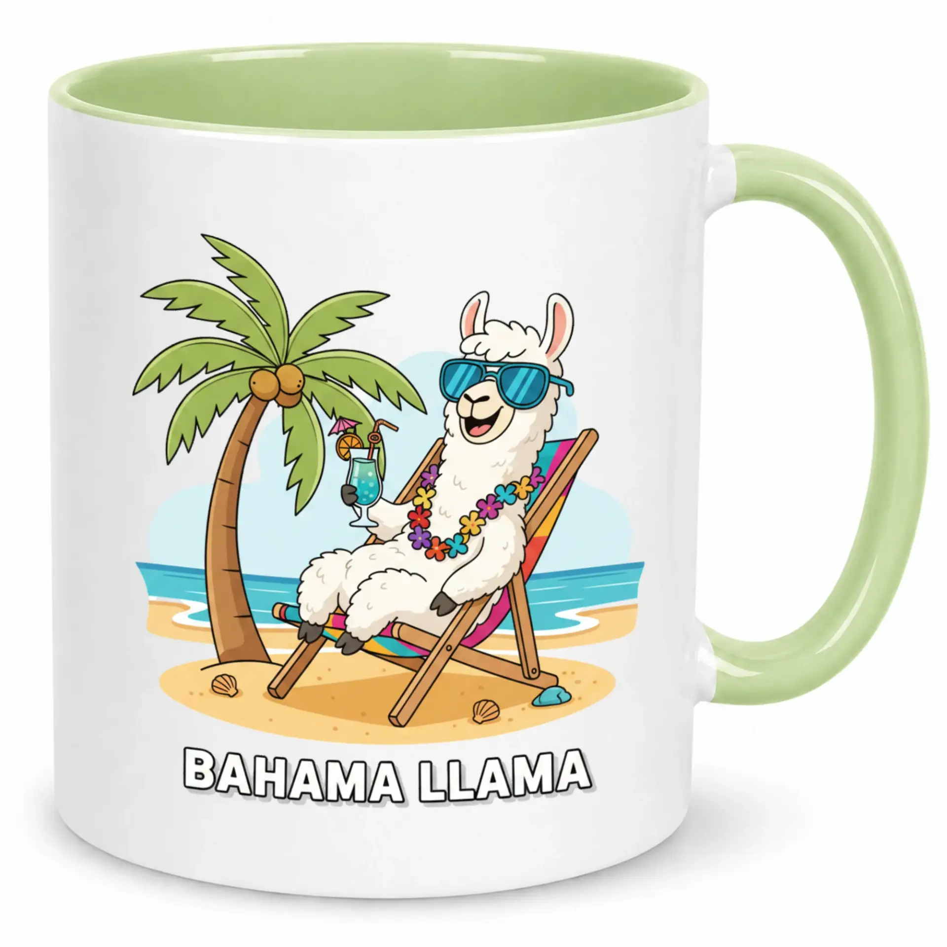 Funny Bahama Llama Beach Themed Ceramic Coffee Mug, Vacation Chill Animal Tropical Beverage Cup, Novelty Gift for Coworkers and Friends