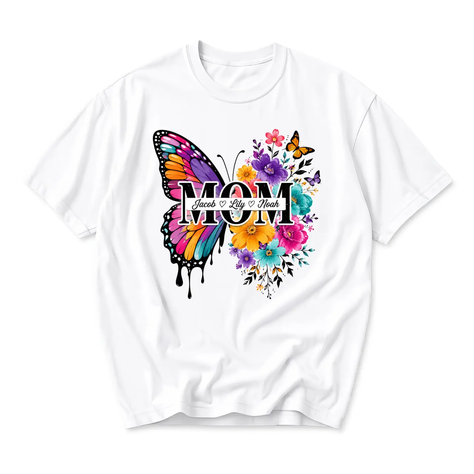 Graphic Tee Mom Butterfly Floral Personalized Names Casual Unisex Crew Neck T-Shirt Soft Cotton Comfortable Summer Top