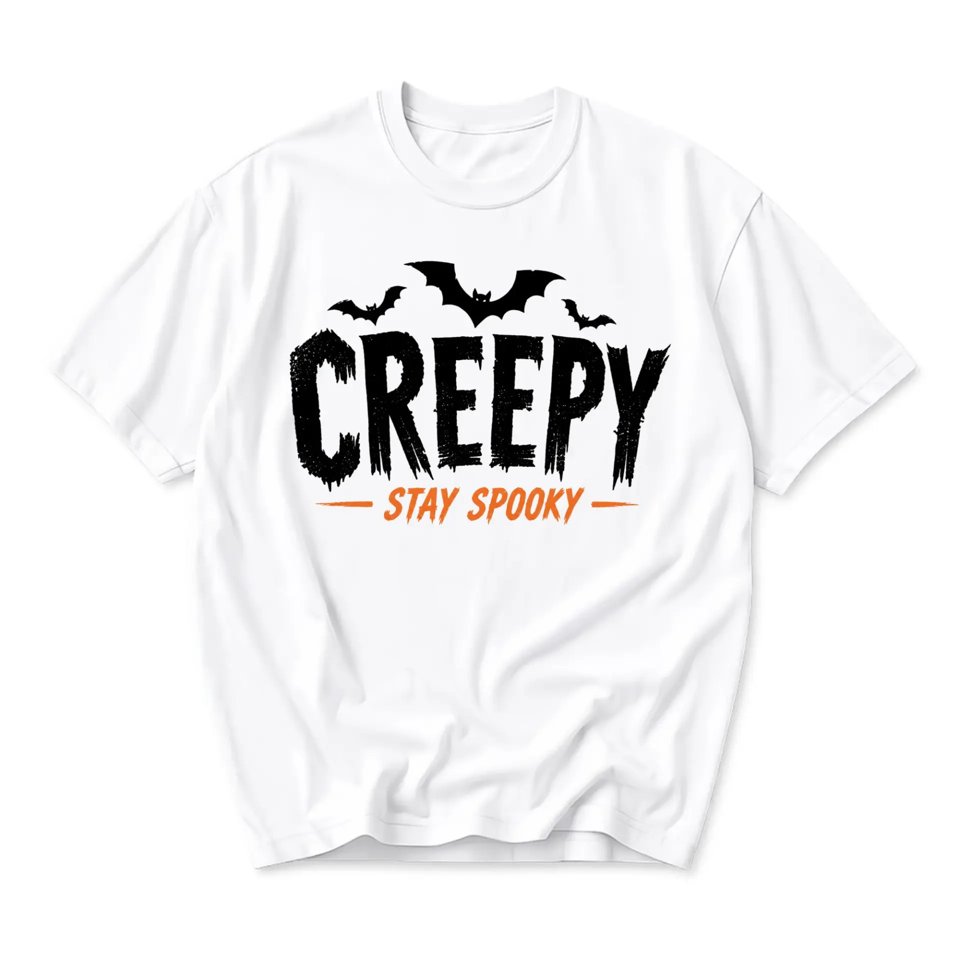 Graphic Tee Creepy Stay Spooky Halloween Theme Unisex Shirt Casual Apparel for Autumn Seasonal Enthusiasts White Cotton