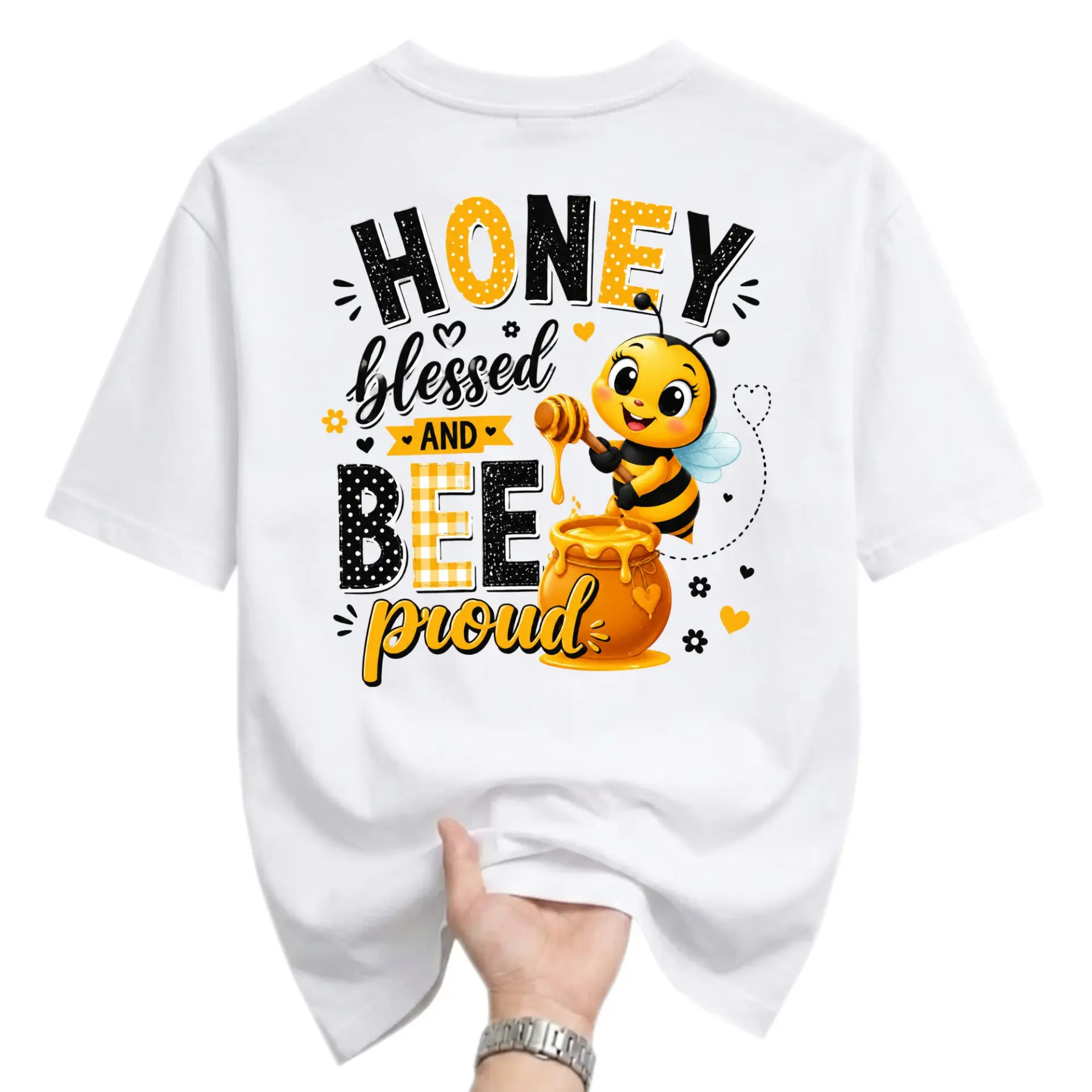 Graphic Tee Blessed and Bee Proud Cute Bumblebee Illustration Printed