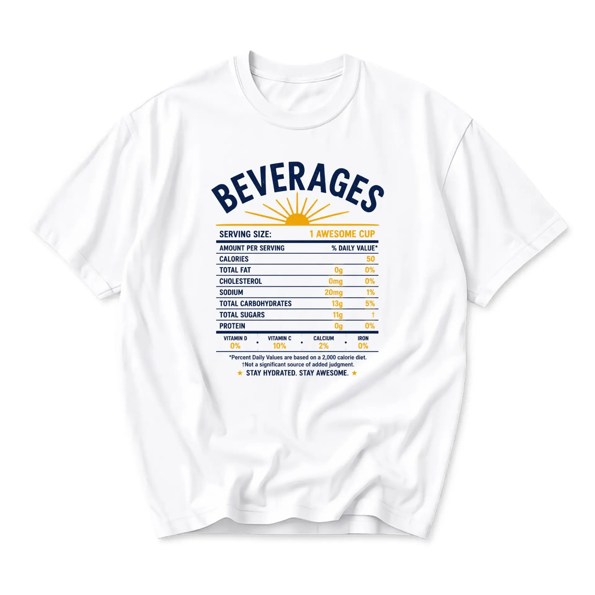 Graphic Tee Beverages Nutrition Facts Funny Shirt Unisex Crew Neck Cotton Blend Casual Everyday Streetwear Top