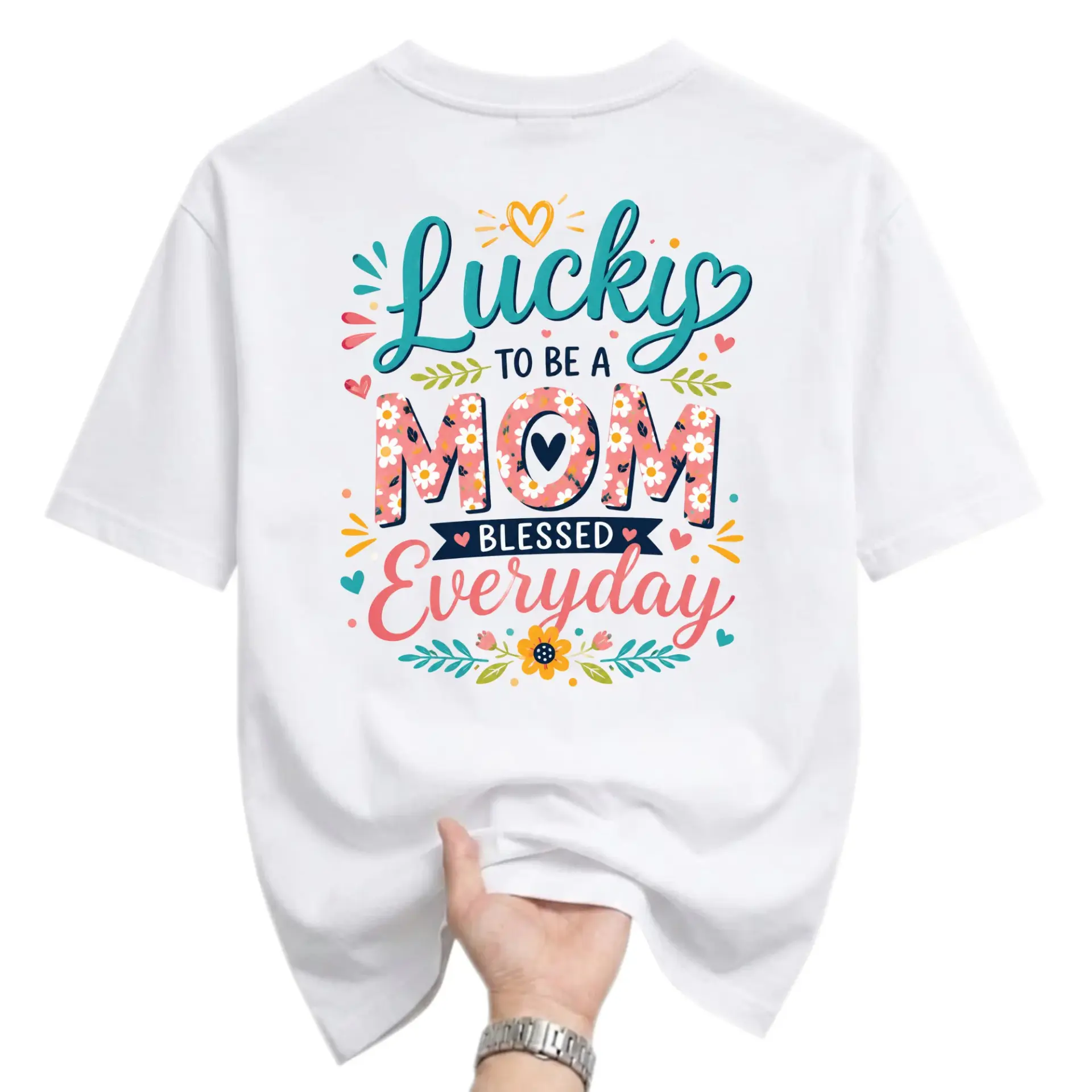 Graphic Tee Lucky to Be a Mom Blessed Everyday Floral Print Unisex Crew