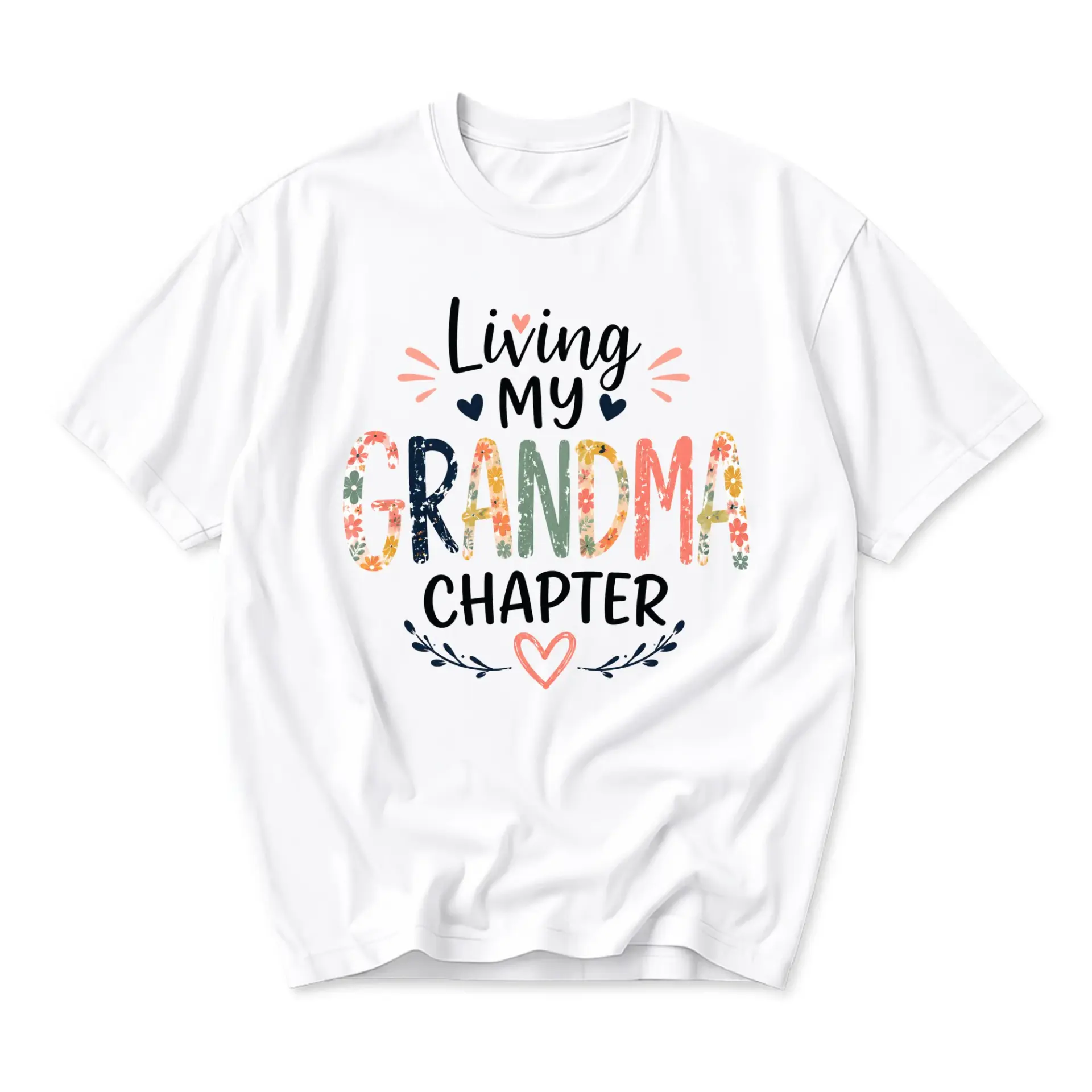 Graphic Tee Living My Grandma Chapter Floral Lettering Unisex Casual Short Sleeve Crew Neck Cotton Blend Shirt