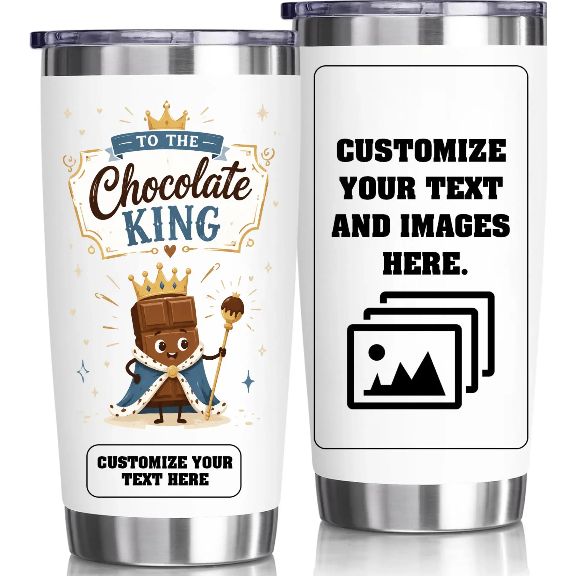 Stainless Steel Insulated Tumbler Chocolate King Design 20 Oz Travel Mug for Hot and Cold Beverages Custom Gift