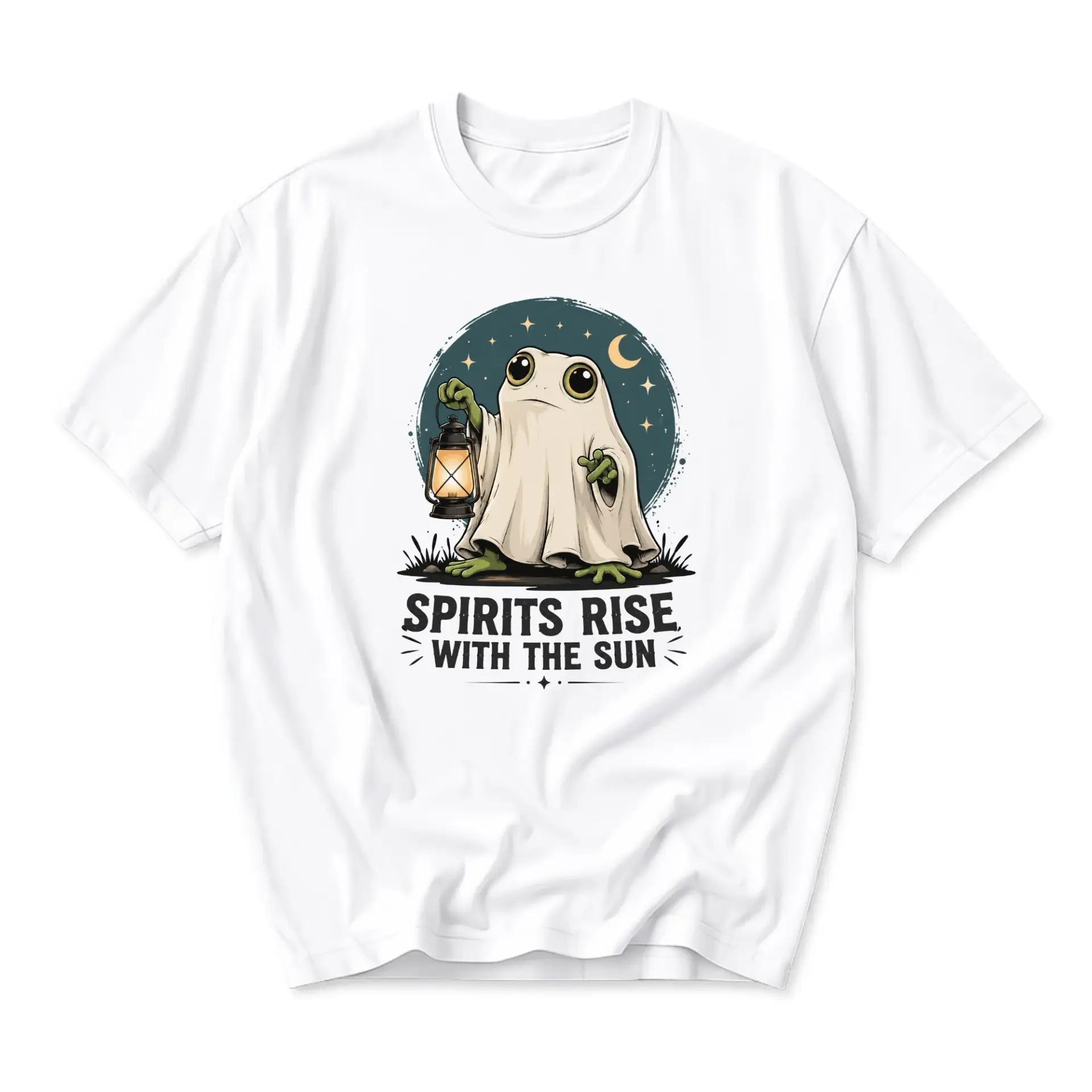 Graphic Tee Spirits Rise with the Sun Funny Frog Ghost Unisex Crew Neck Casual Everyday Short Sleeve Cotton Shirt